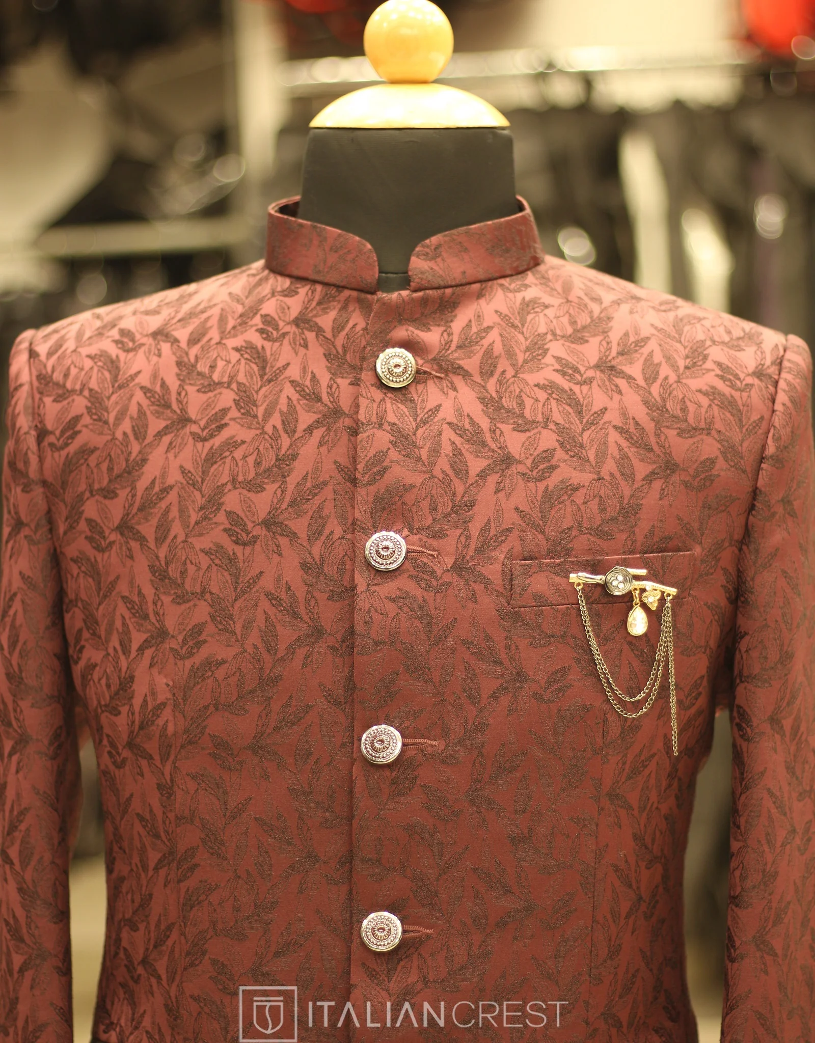 Maroon Jacquard Jodhpuri Suit - Image 3