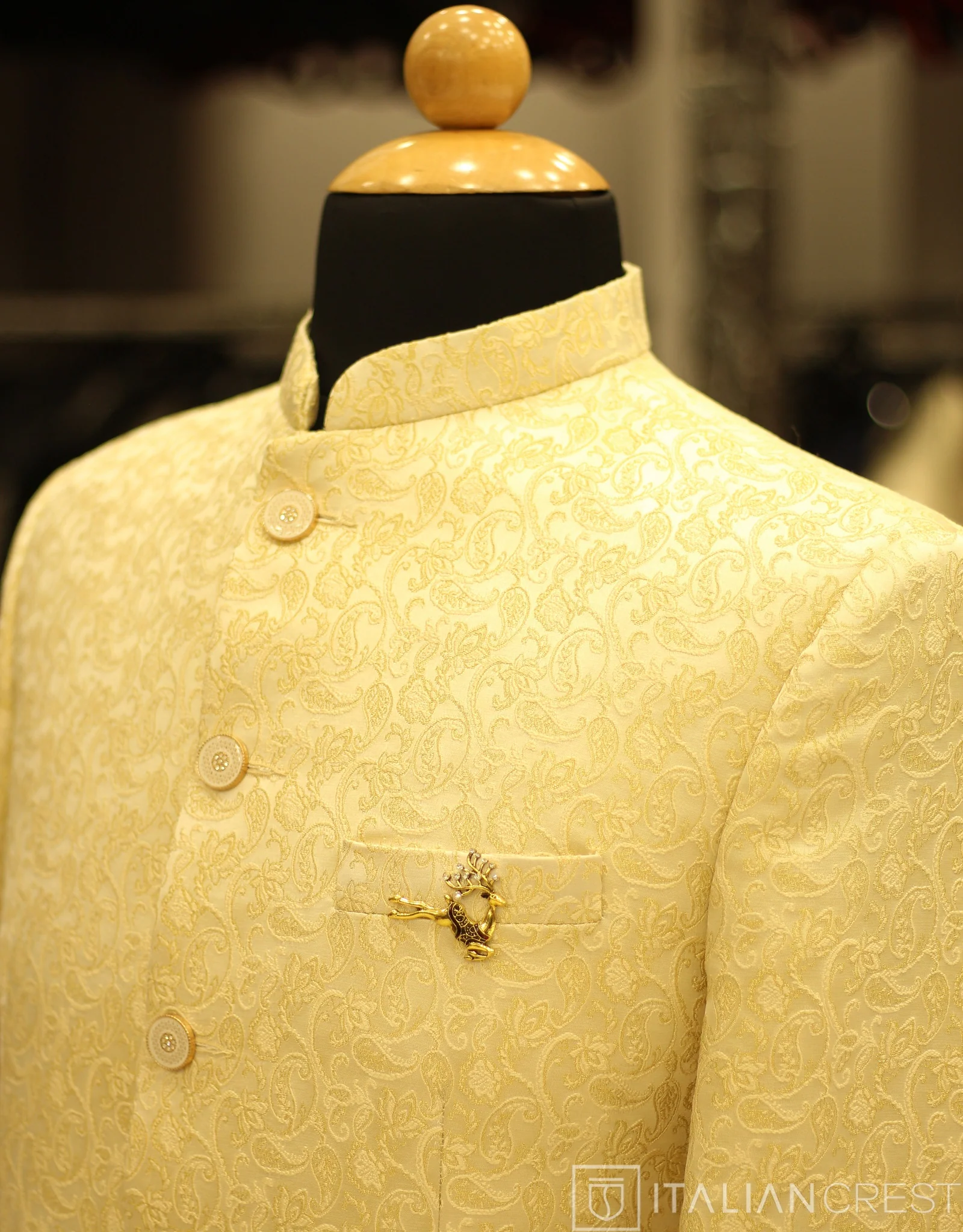 Dark Beige Jacquard Jodhpuri Suit