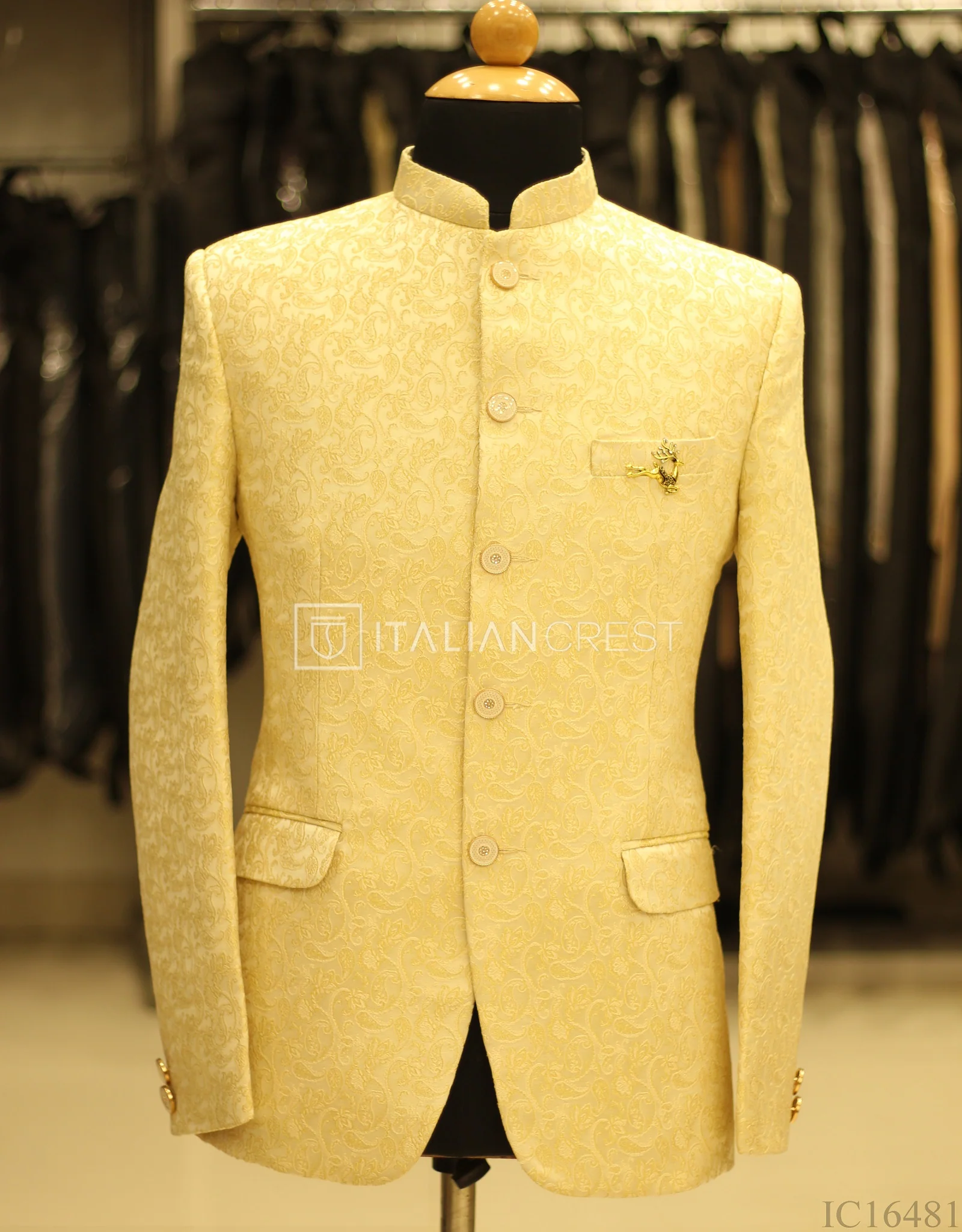 Dark Beige Jacquard Jodhpuri Suit - Image 2