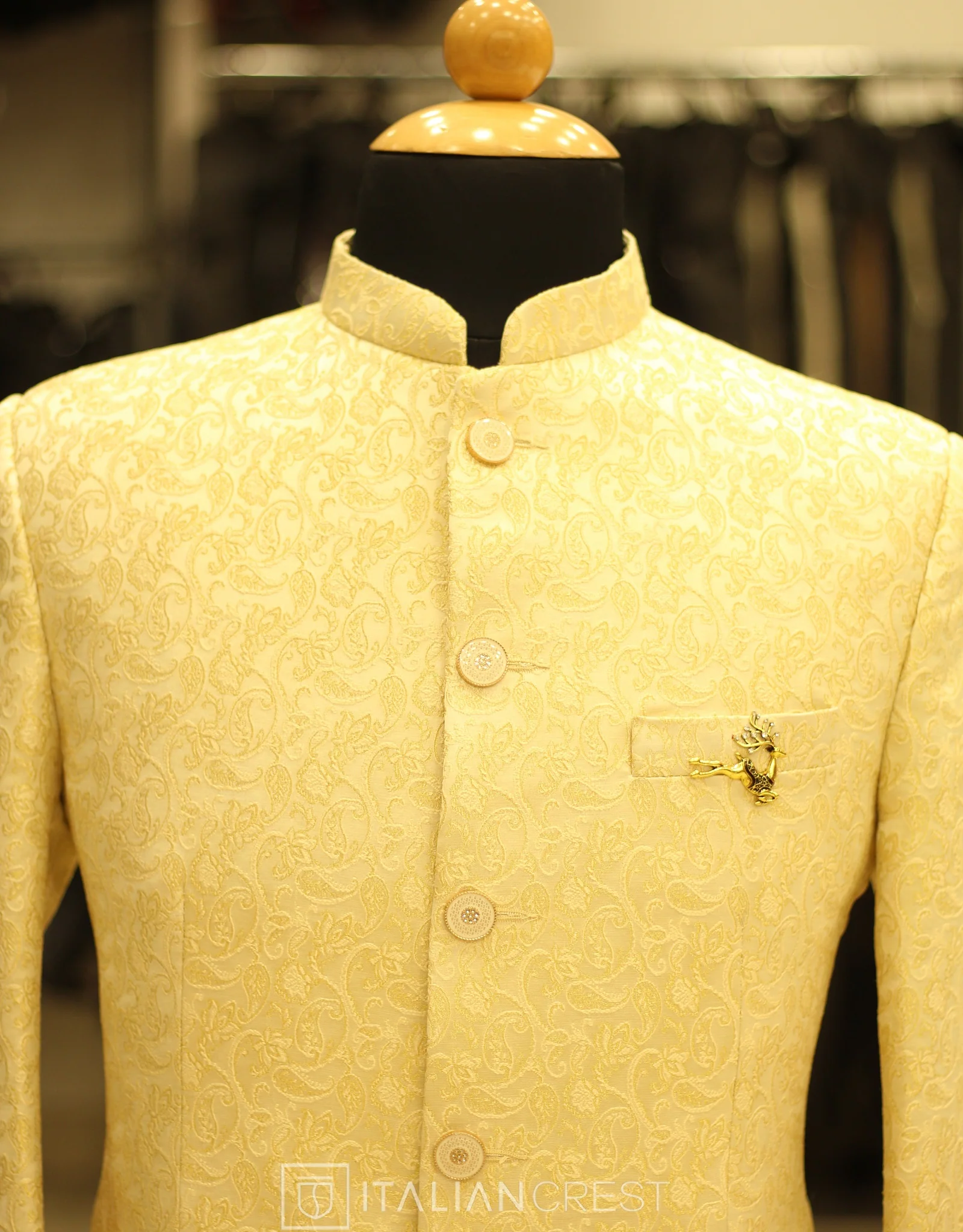 Dark Beige Jacquard Jodhpuri Suit - Image 3