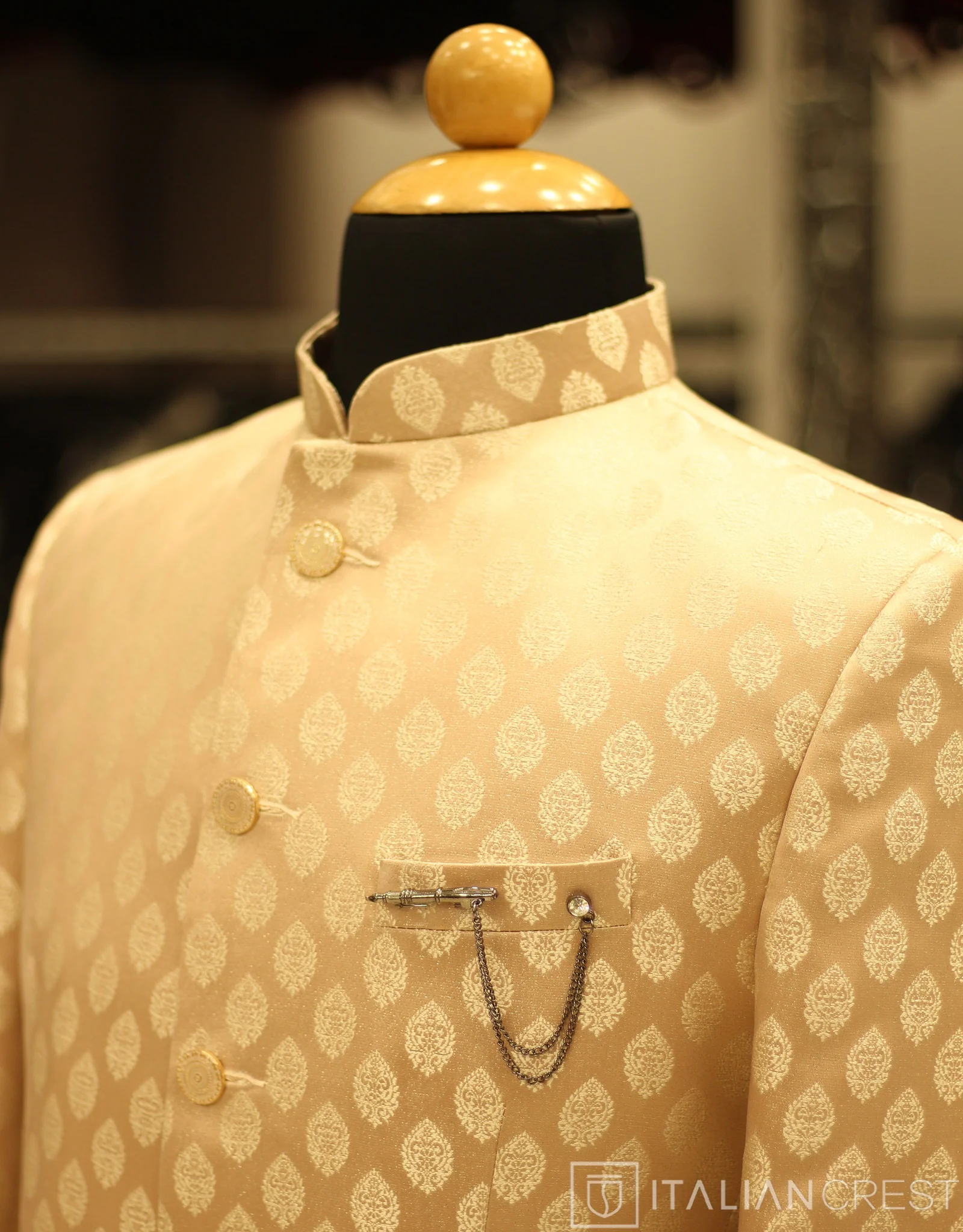 Peach Jacquard Jodhpuri Suit