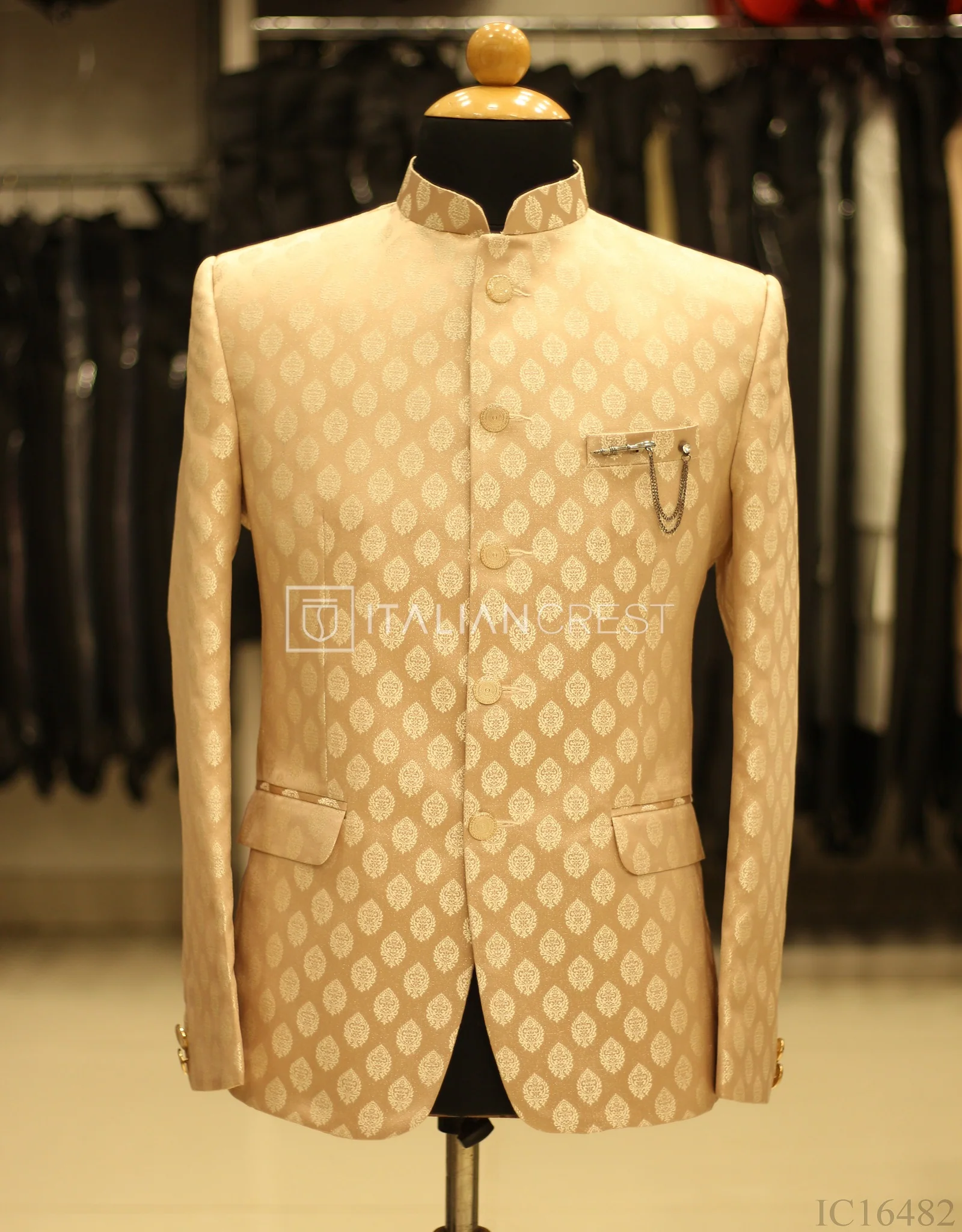 Peach Jacquard Jodhpuri Suit - Image 2