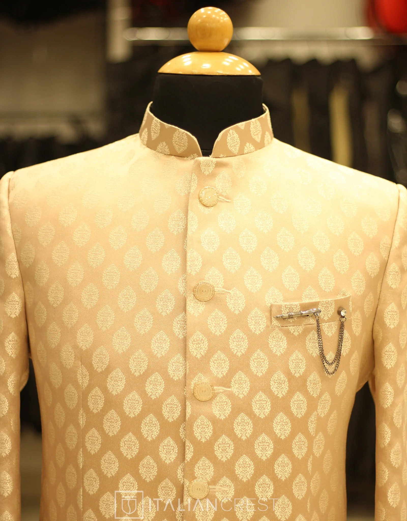 Peach Jacquard Jodhpuri Suit - Image 3