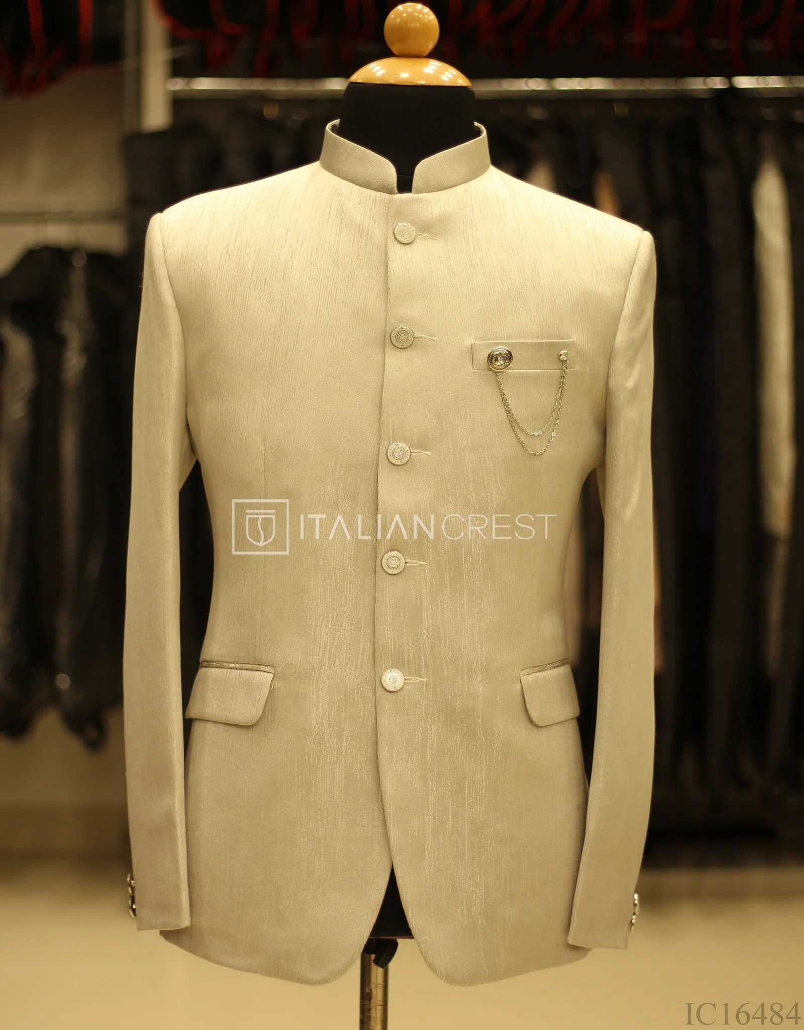 Silver Jacquard Jodhpuri Suit - Image 2