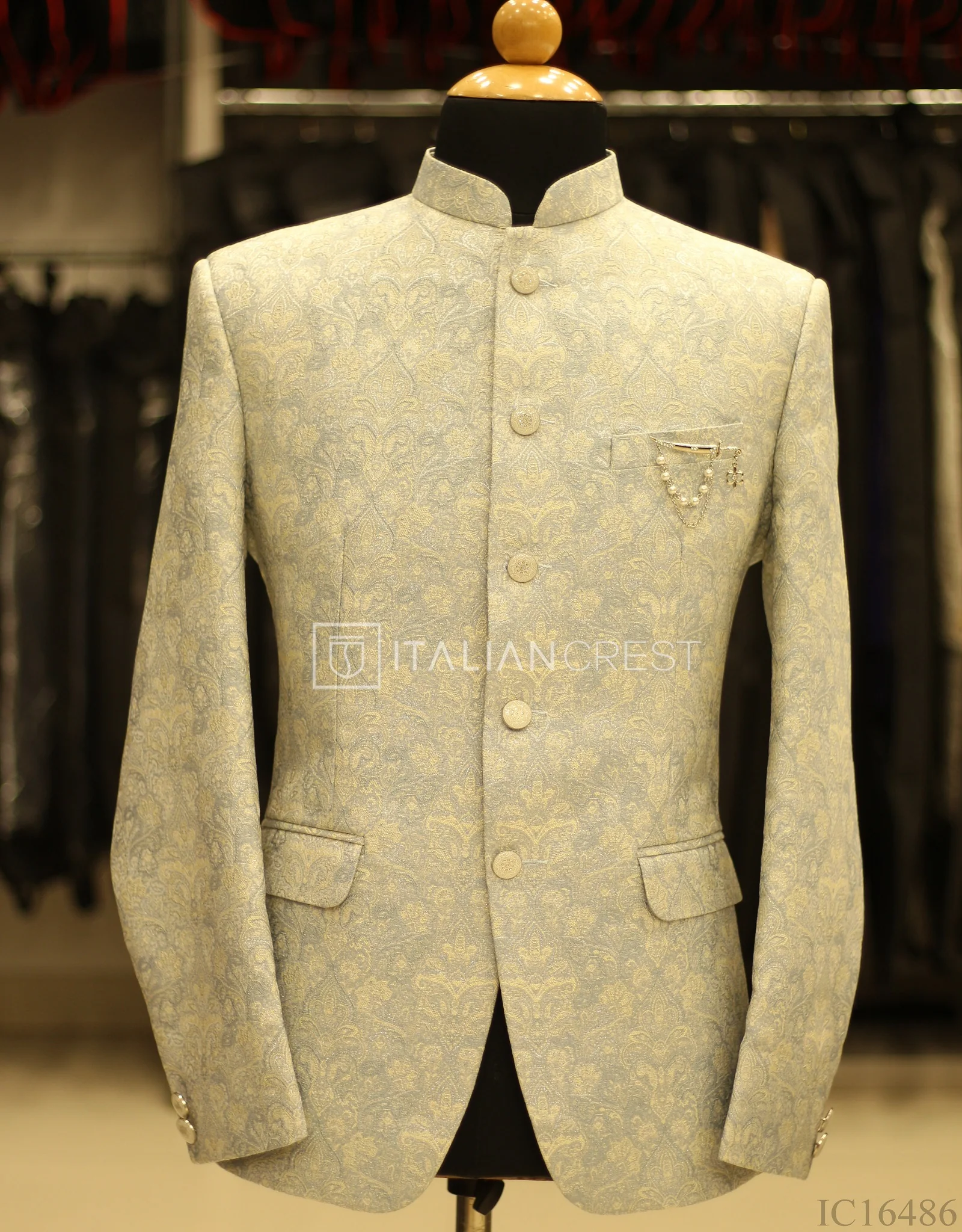 Light Blue Jacquard Jodhpuri Suit - Image 3