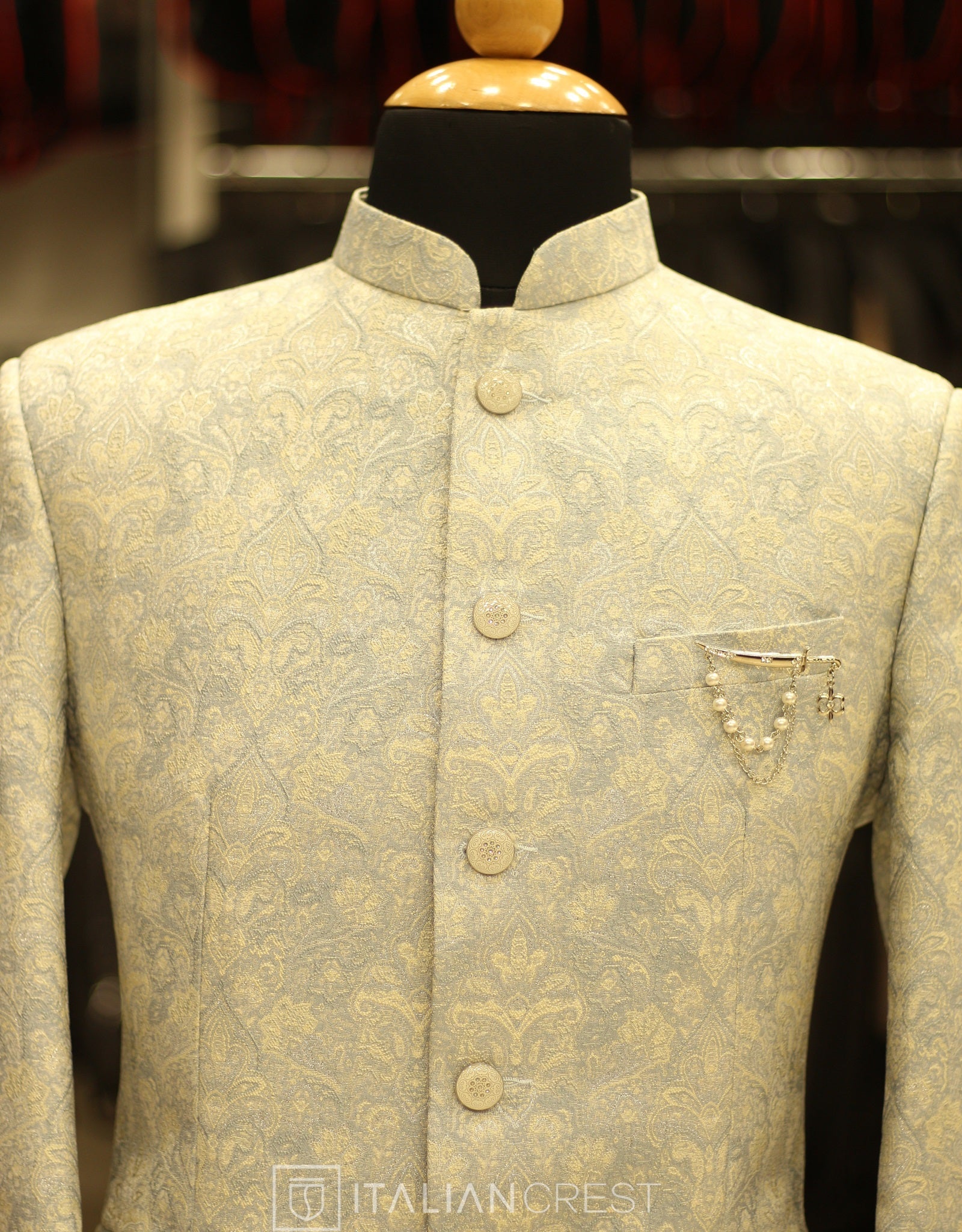 Light Blue Jacquard Jodhpuri Suit - Image 5