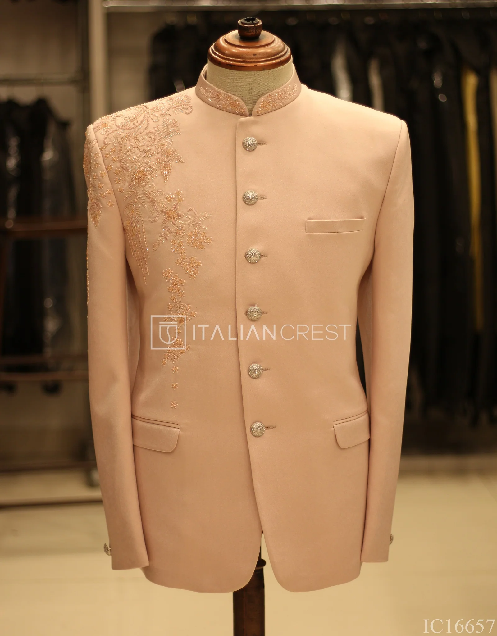 Pink Embroidery Work Jodhpuri Suit - Image 4