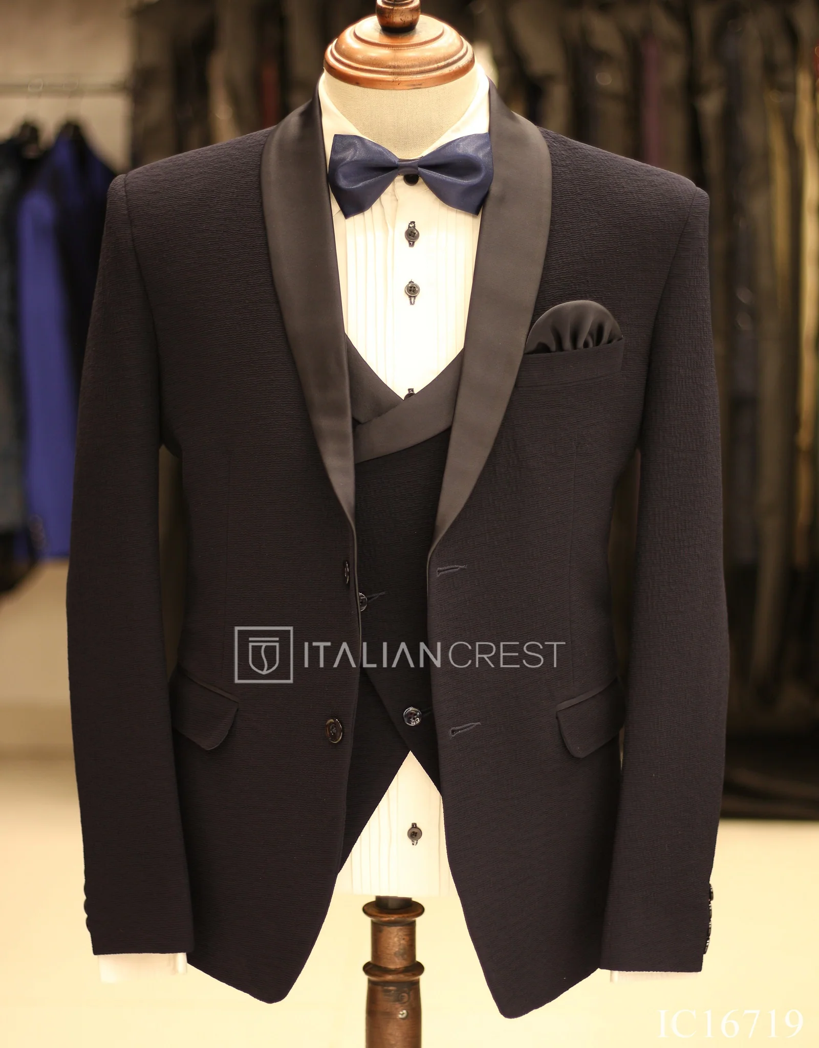 Navy Blue 3-Piece Tuxedo Suit - Image 3