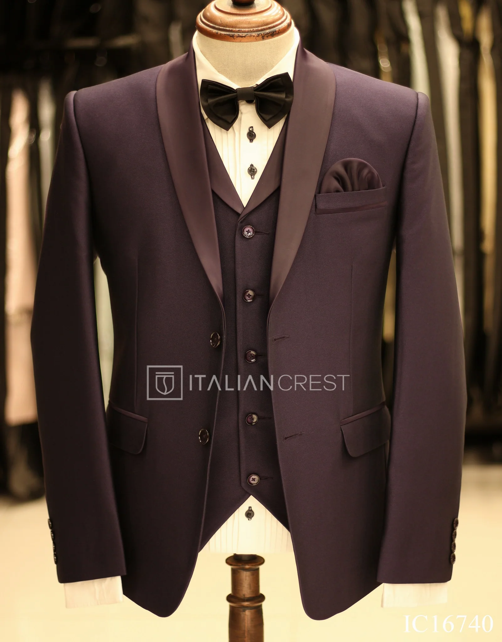 Dark Purple 3-Piece Tuxedo Suit - Image 3