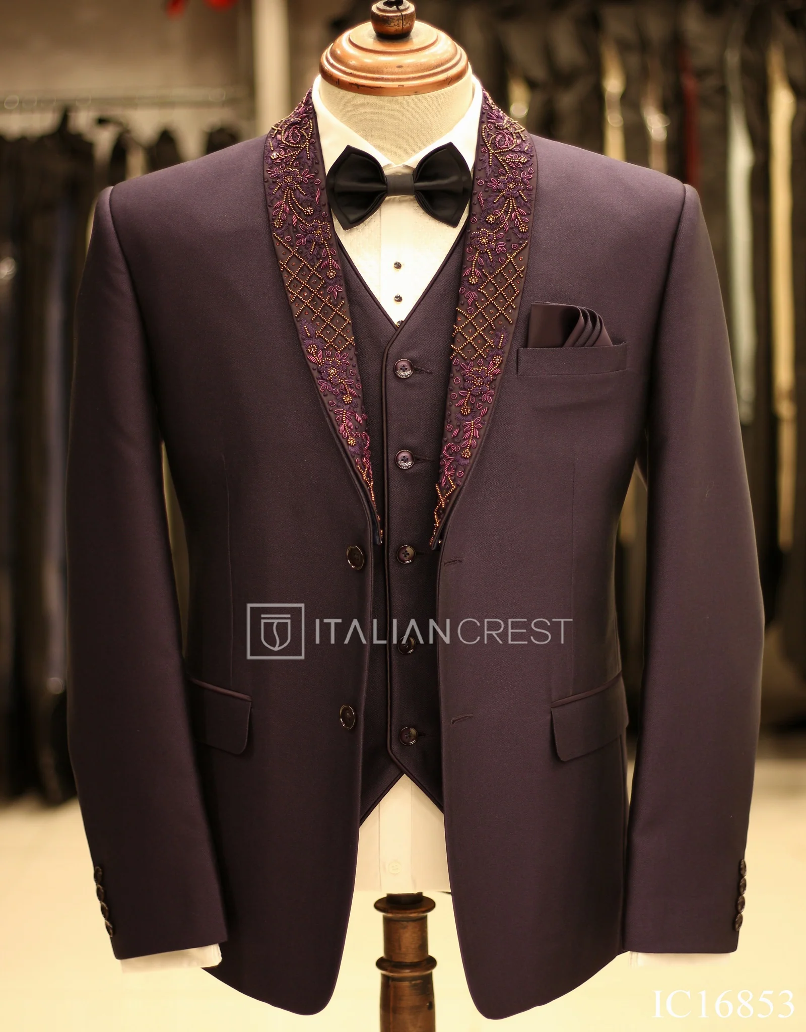 Dark Purple Embroidery Work 3pc Designer Suit - Image 3