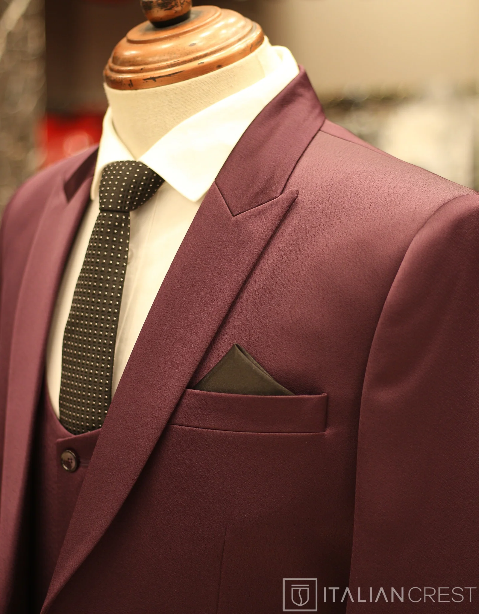 Wine 3-Piece Peak Lapel Suit