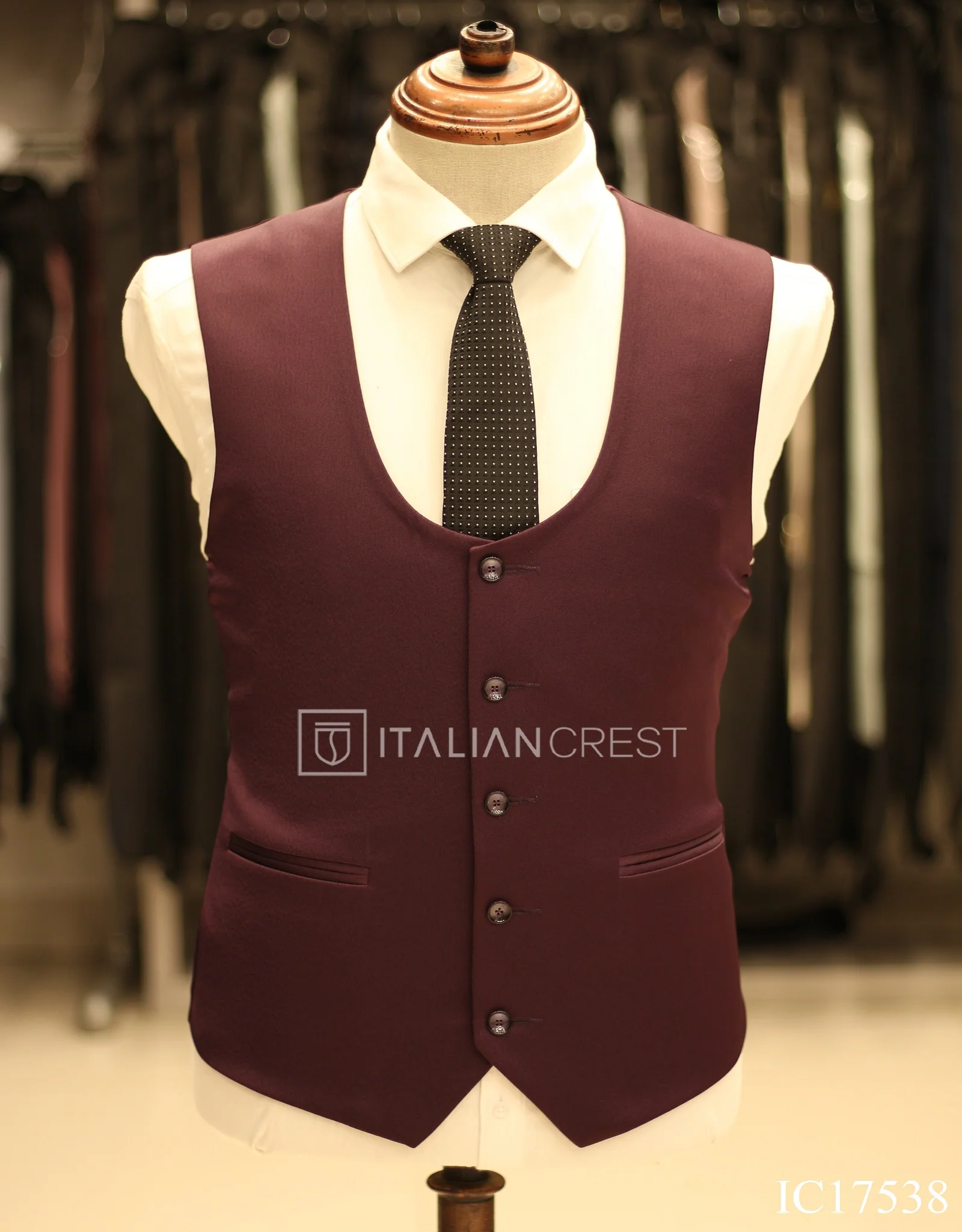 Wine 3-Piece Peak Lapel Suit - Image 2