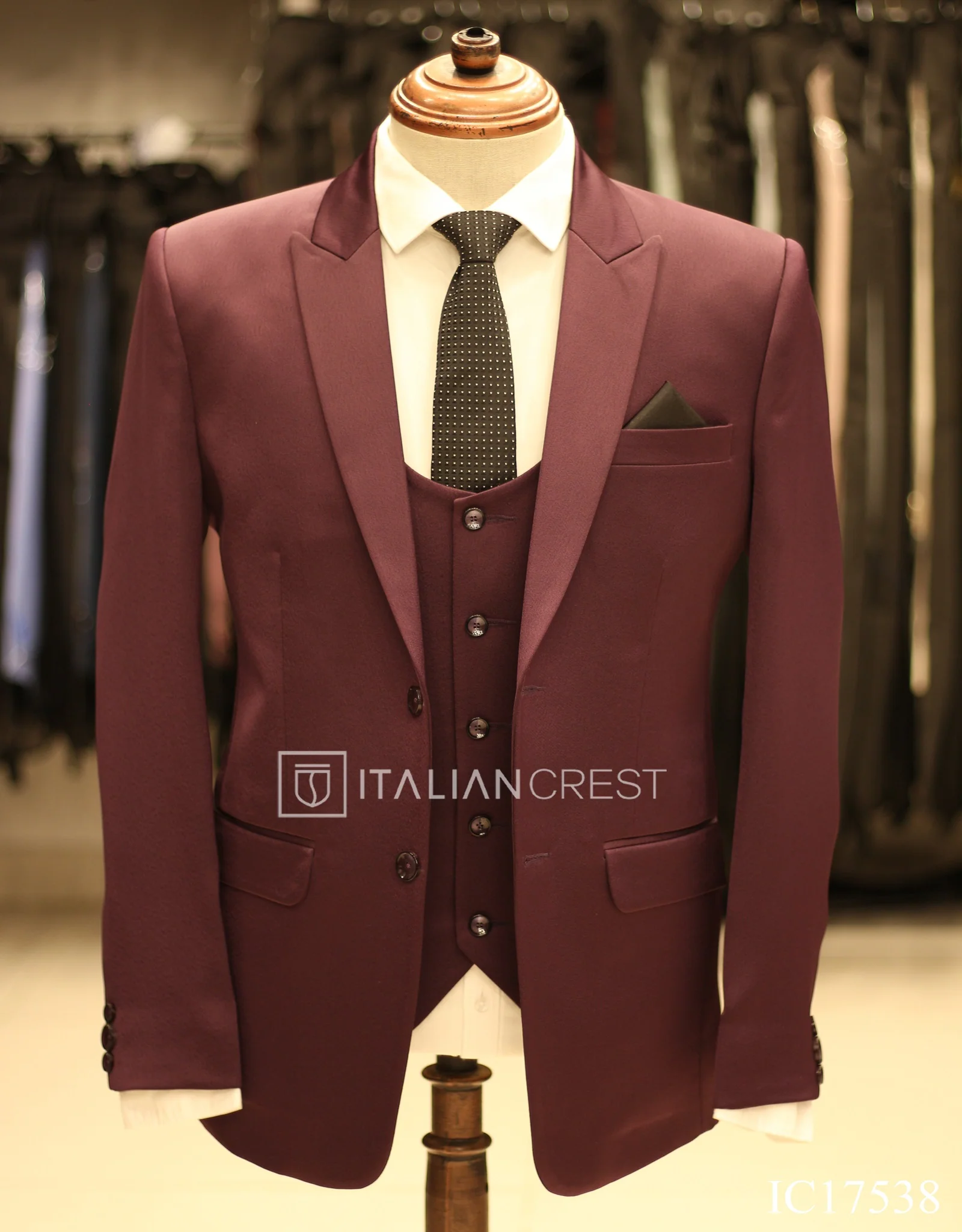 Wine 3-Piece Peak Lapel Suit - Image 3