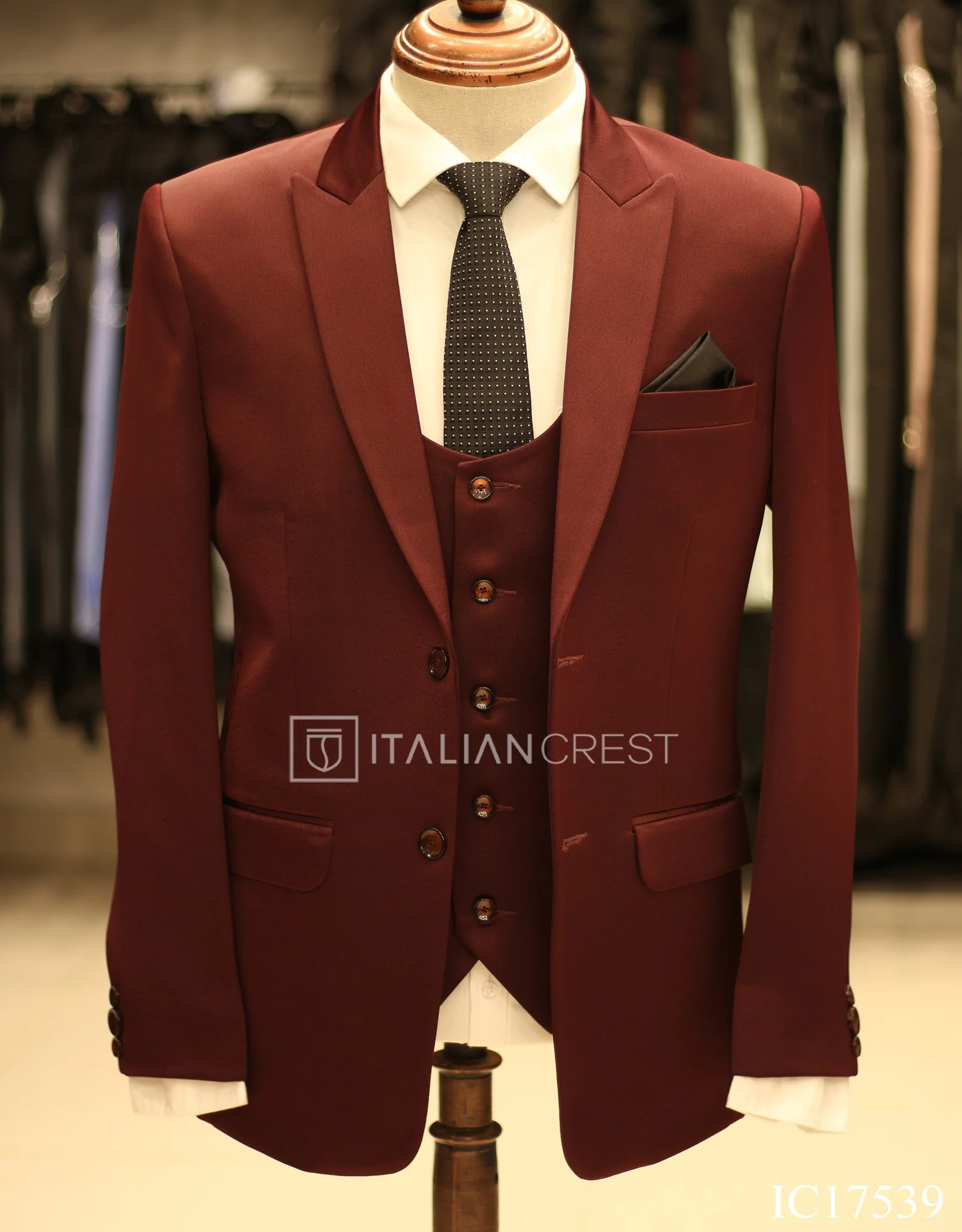 Maroon 3-Piece Peak Lapel Suit - Image 3