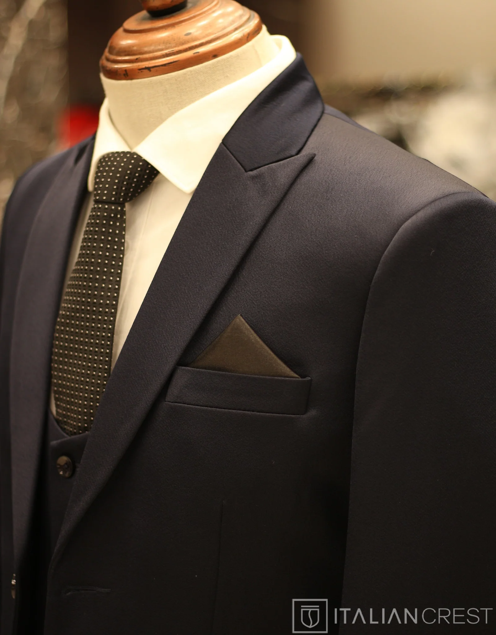 Navy Blue 3-Piece Peak Lapel Suit