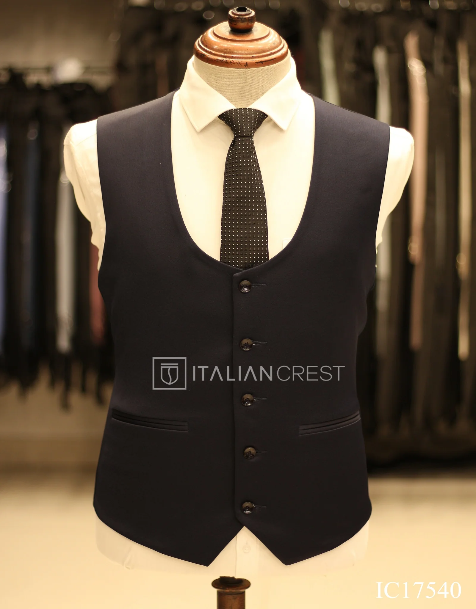 Navy Blue 3-Piece Peak Lapel Suit - Image 2