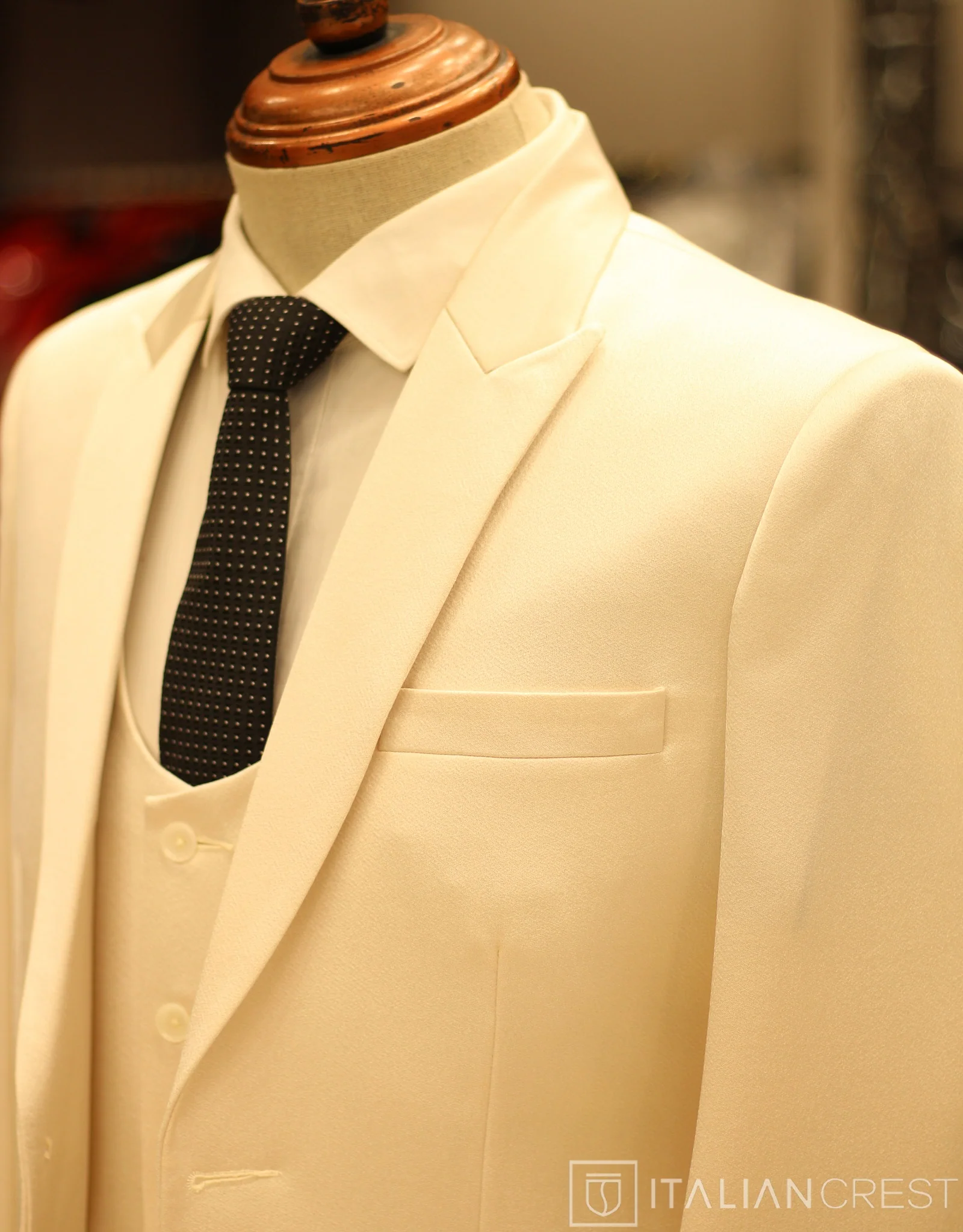 Cream 3-Piece Peak Lapel Suit