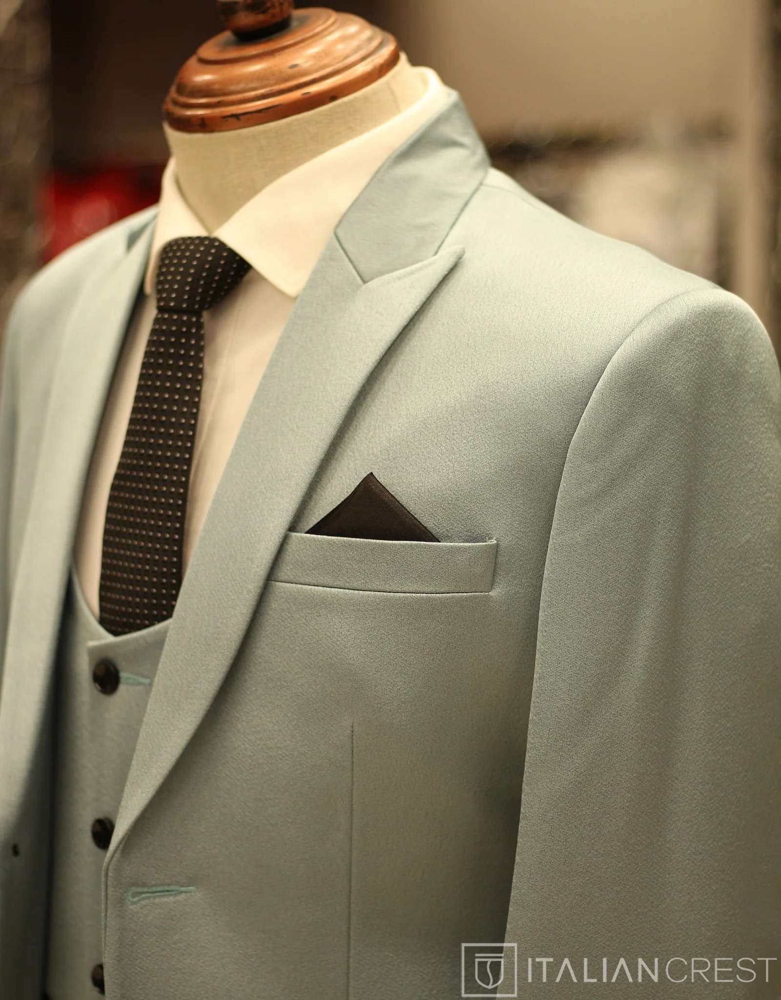 Light Green 3-Piece Peak Lapel Suit