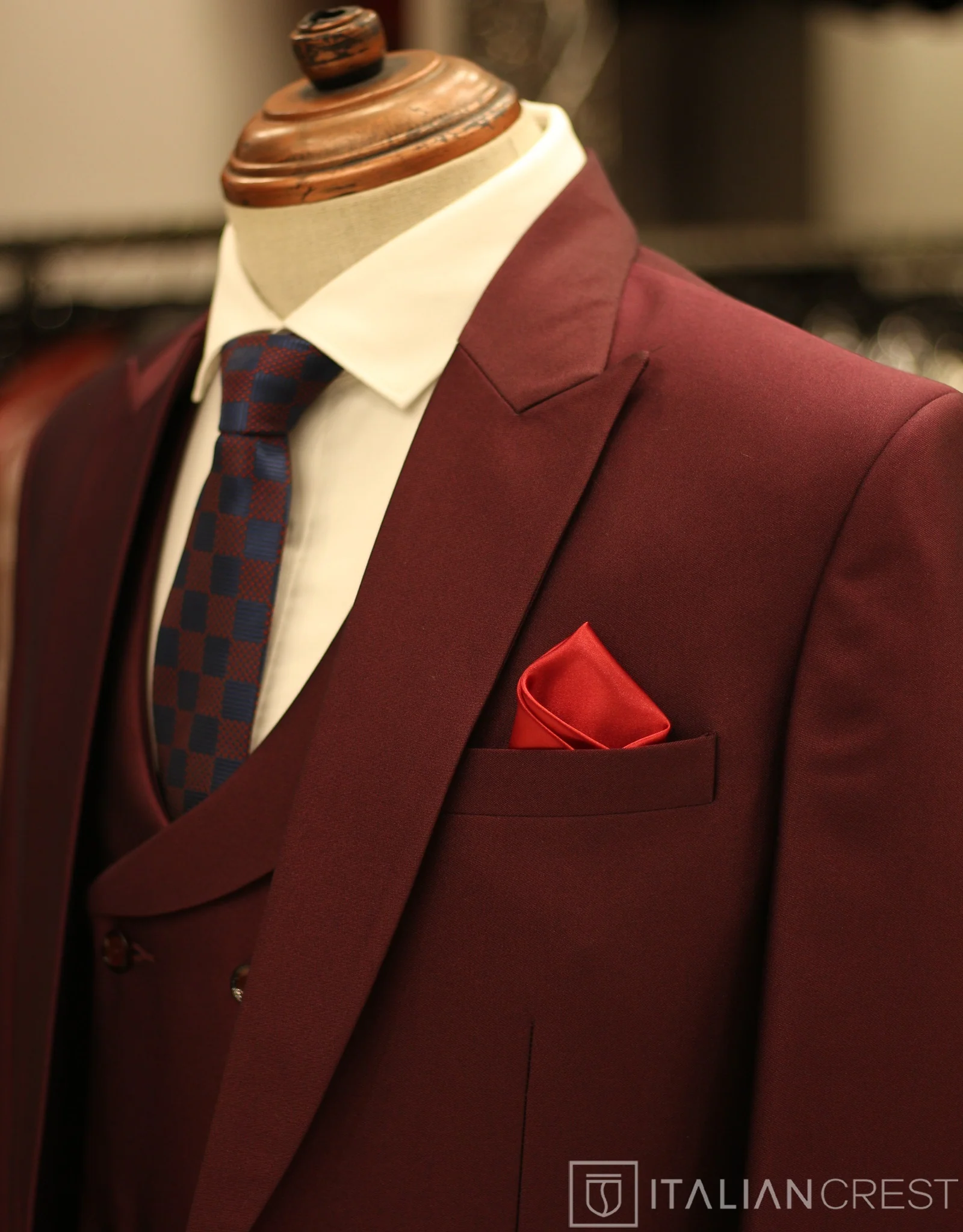 Wine 3-Piece Peak Lapel Suit
