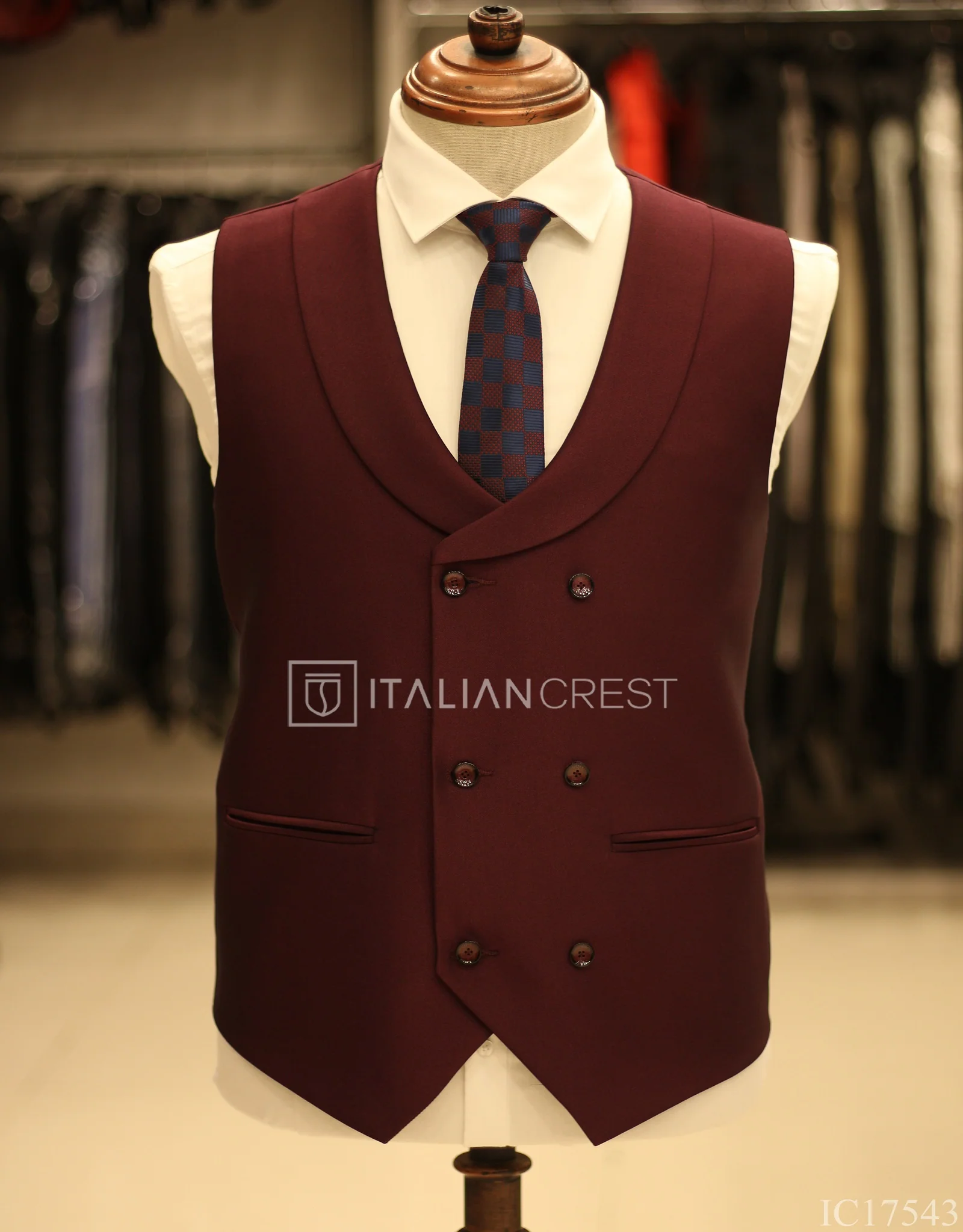 Wine 3-Piece Peak Lapel Suit - Image 2