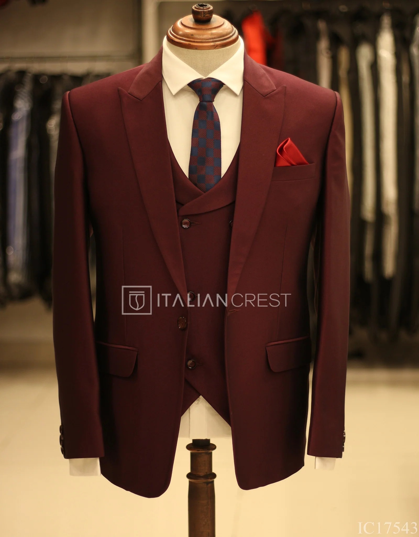 Wine 3-Piece Peak Lapel Suit - Image 3