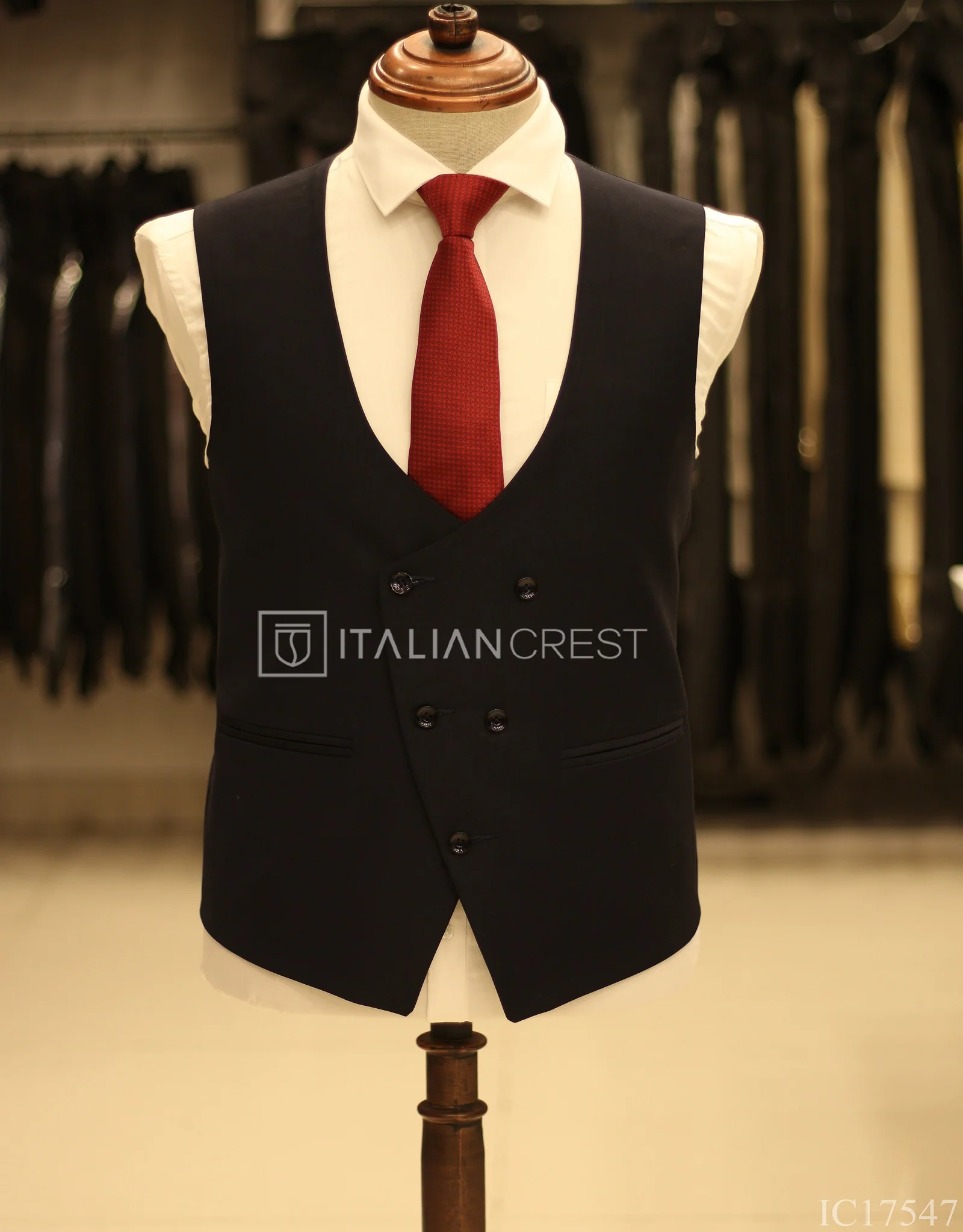 Navy Blue 3-Piece Peak Lapel Suit - Image 2