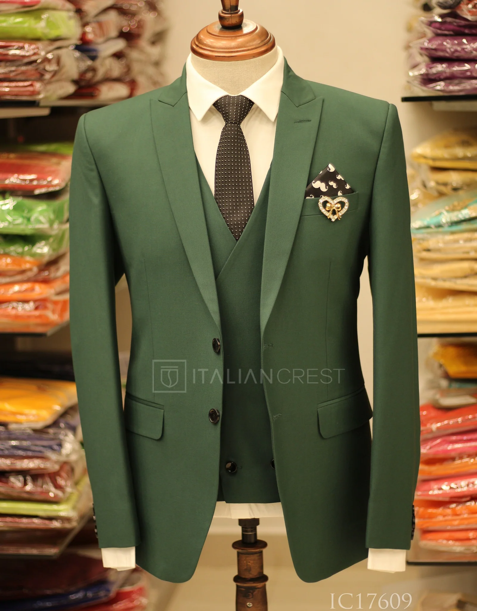Green 3-Piece Peak Lapel Suit - Image 3