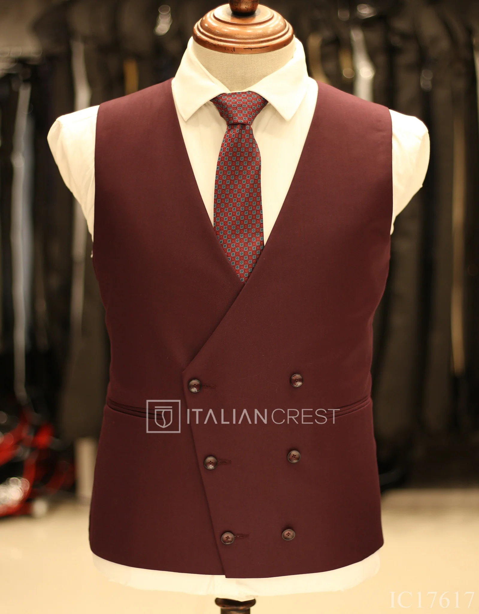 Wine 3-Piece Peak Lapel Suit - Image 2