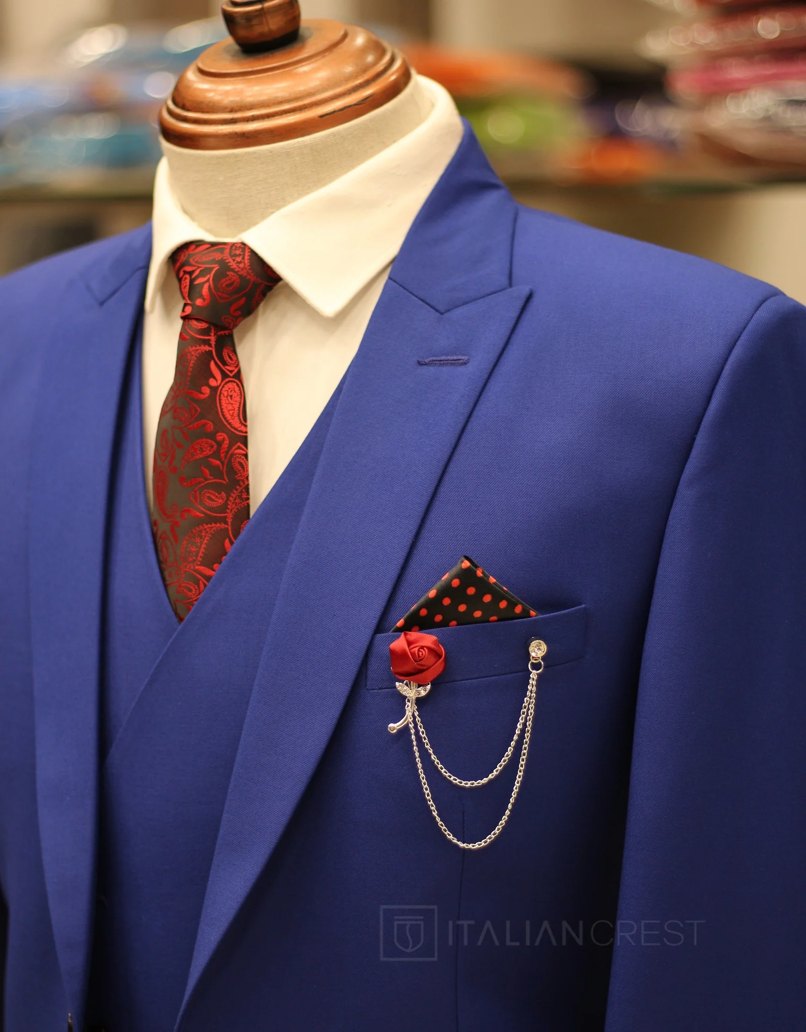 Royal Blue 3-Piece Peak Lapel Suit