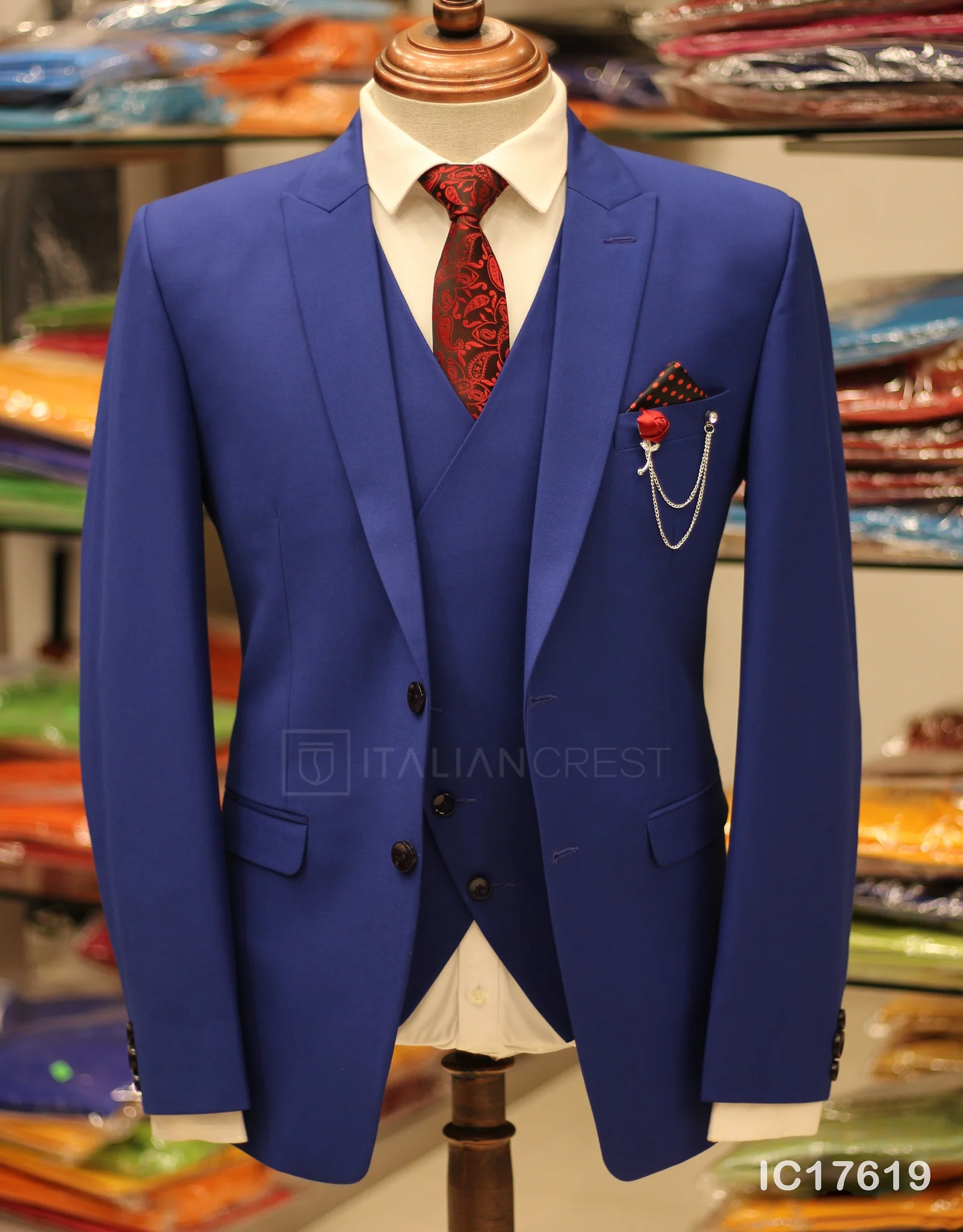 Royal Blue 3-Piece Peak Lapel Suit - Image 3