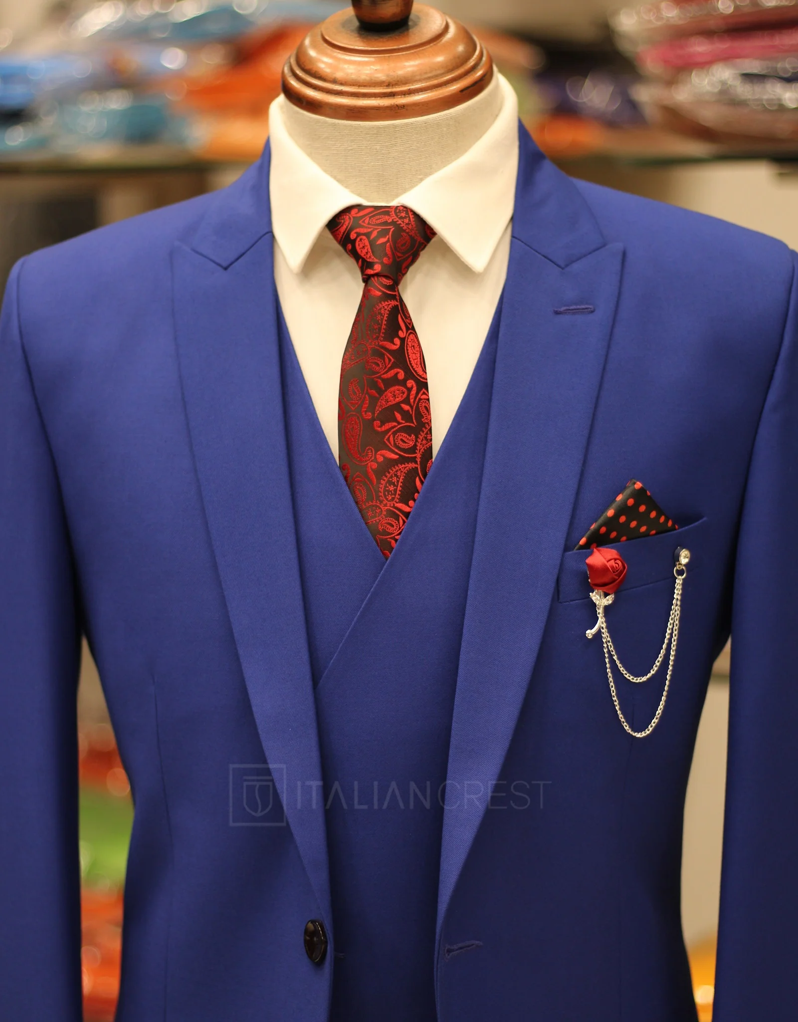 Royal Blue 3-Piece Peak Lapel Suit - Image 4