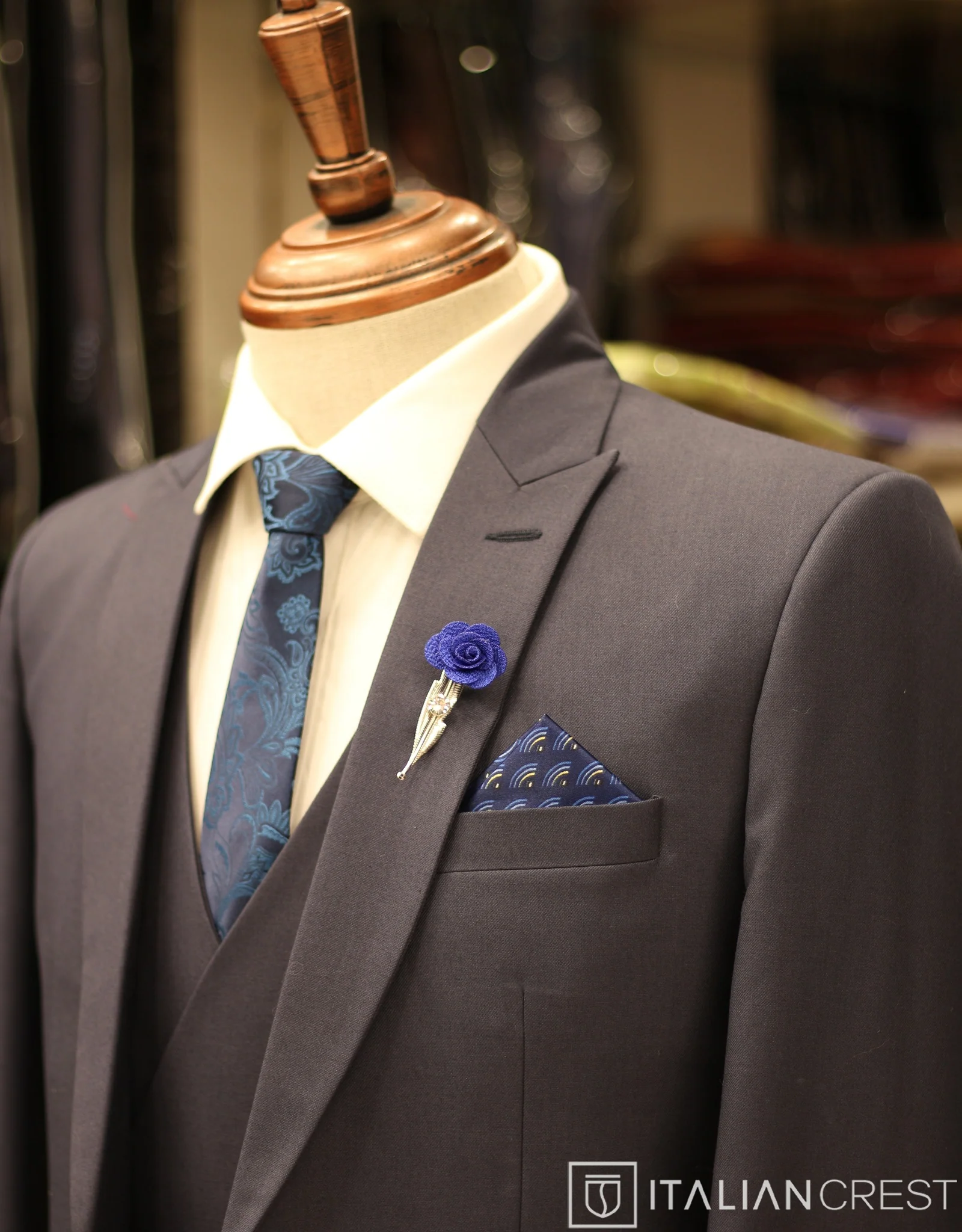 Blue 3-Piece Peak Lapel Suit
