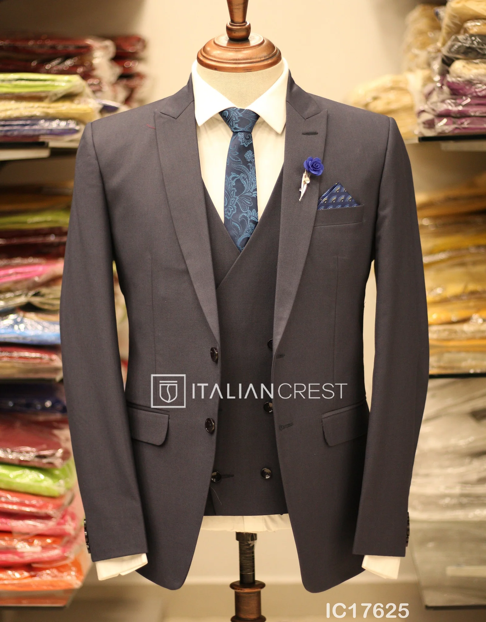 Blue 3-Piece Peak Lapel Suit - Image 3
