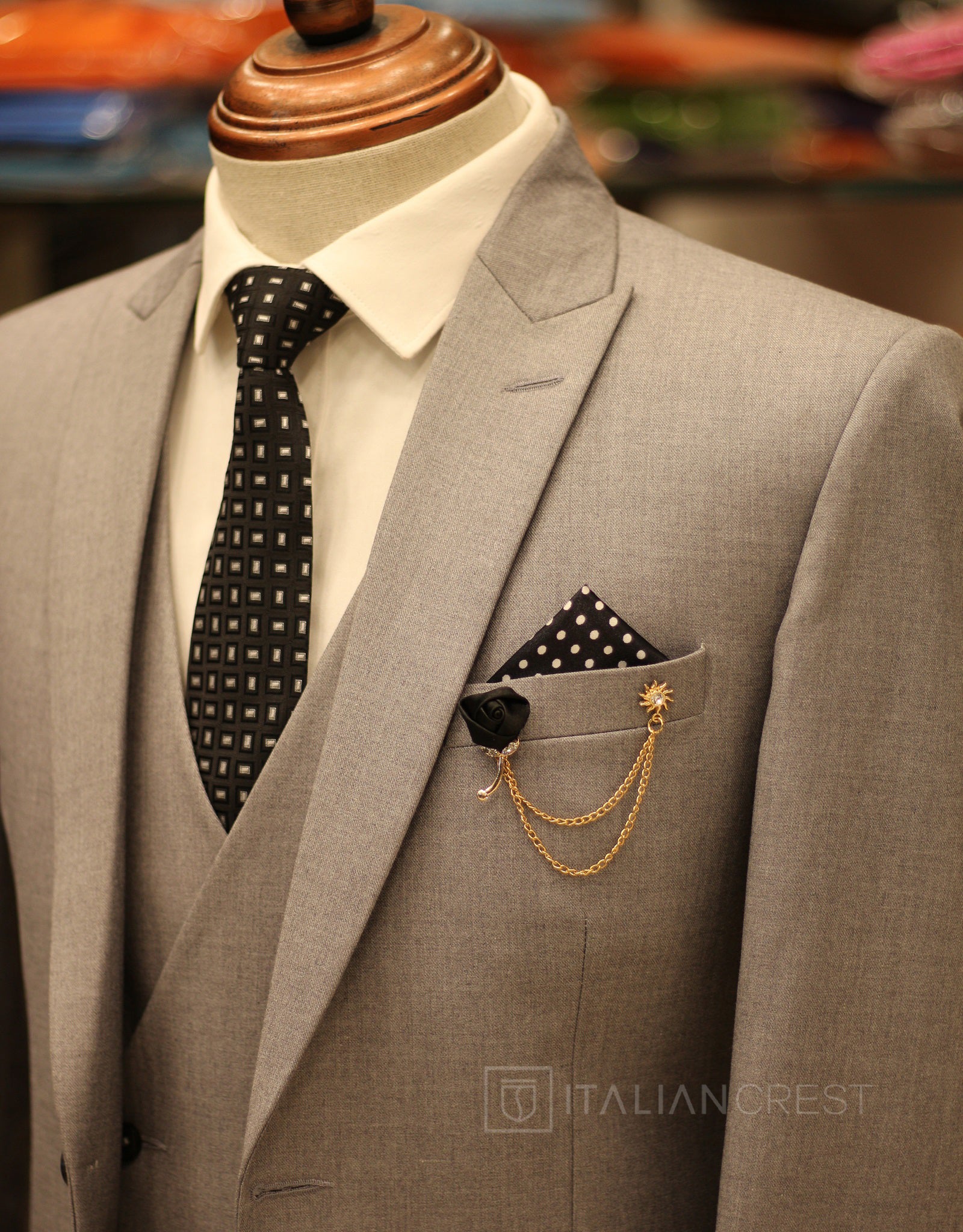 Light Grey 3-Piece Peak Lapel Suit