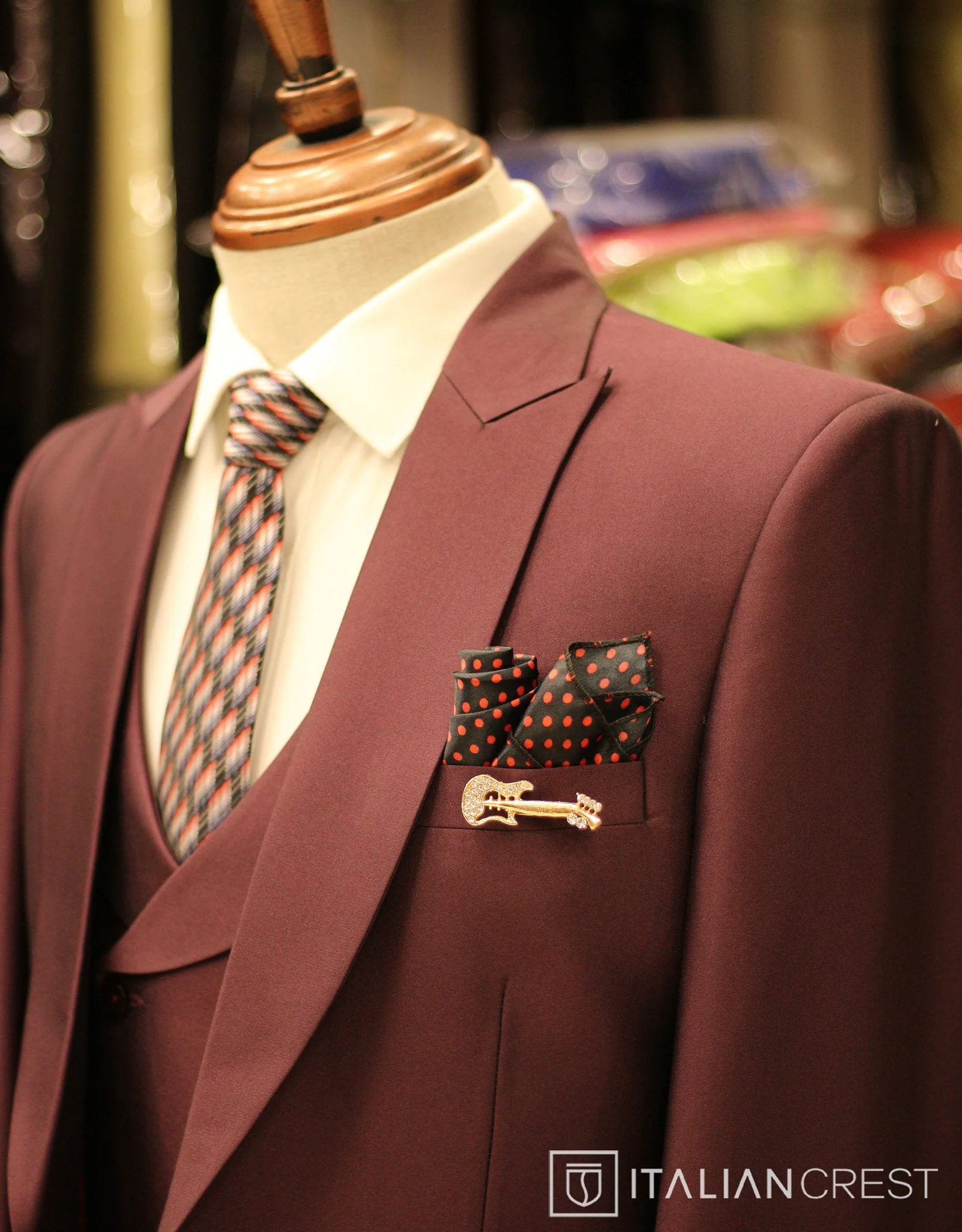 Wine 3-Piece Peak Lapel Suit