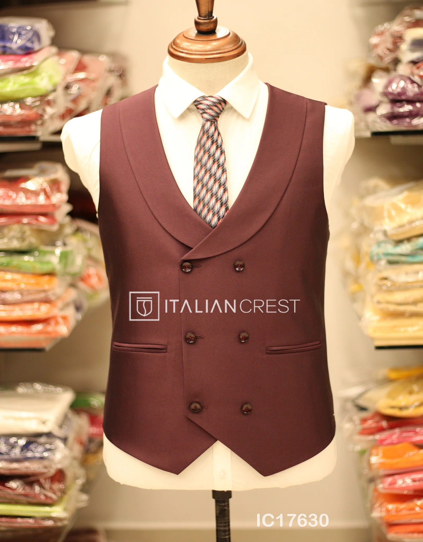Wine 3-Piece Peak Lapel Suit - Image 2