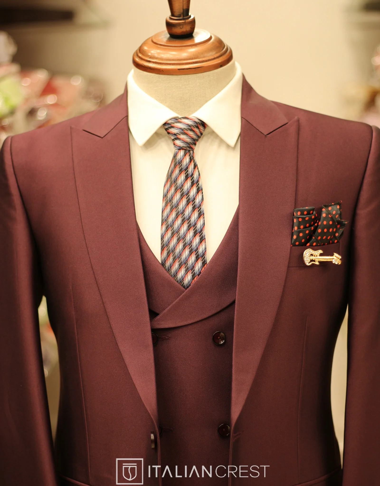 Wine 3-Piece Peak Lapel Suit - Image 4