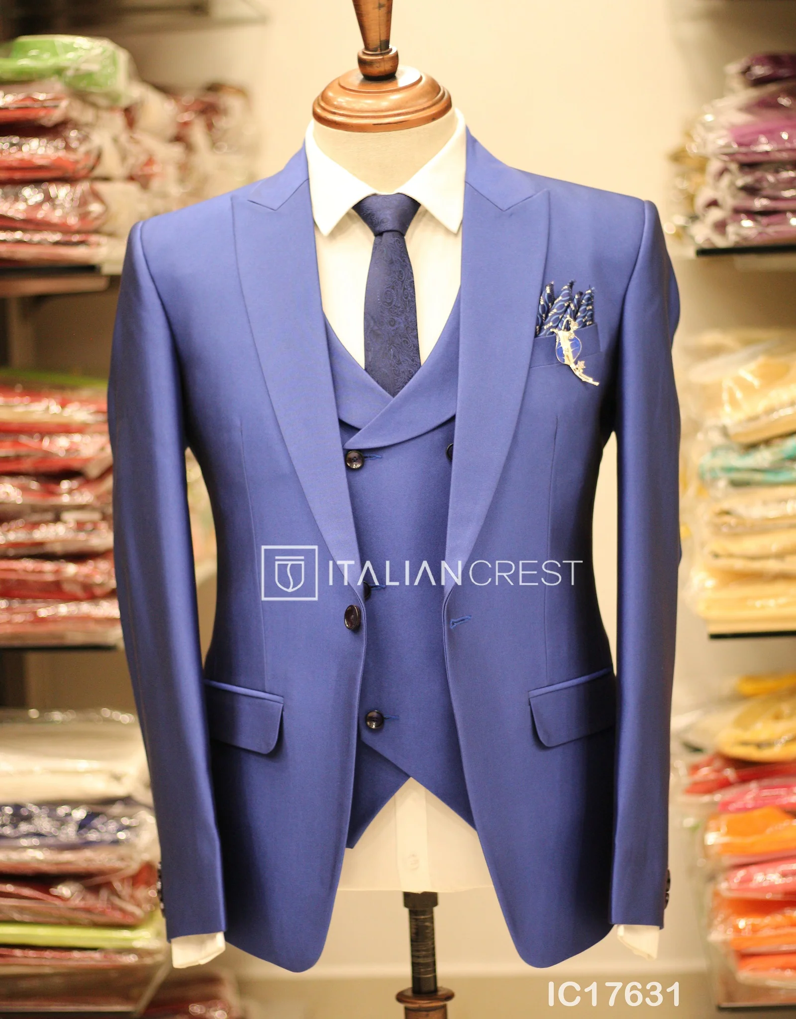 Royal Blue 3-Piece Peak Lapel Suit - Image 3