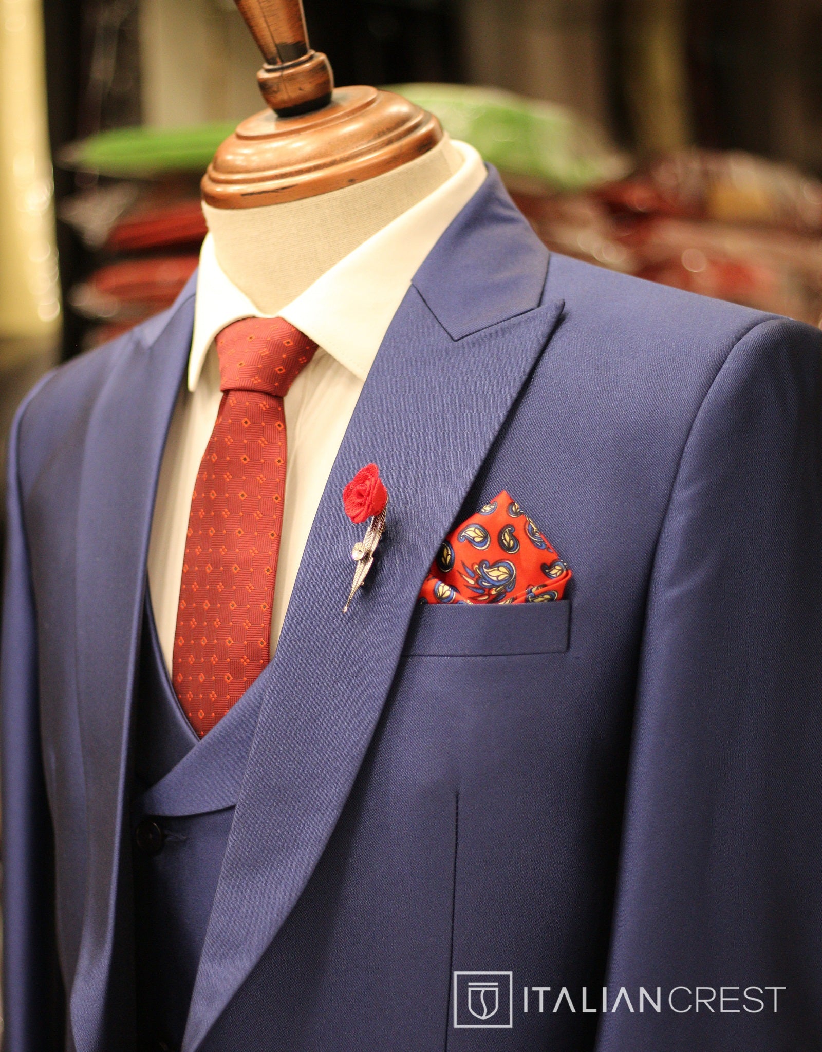 Blue 3-Piece Peak Lapel Suit