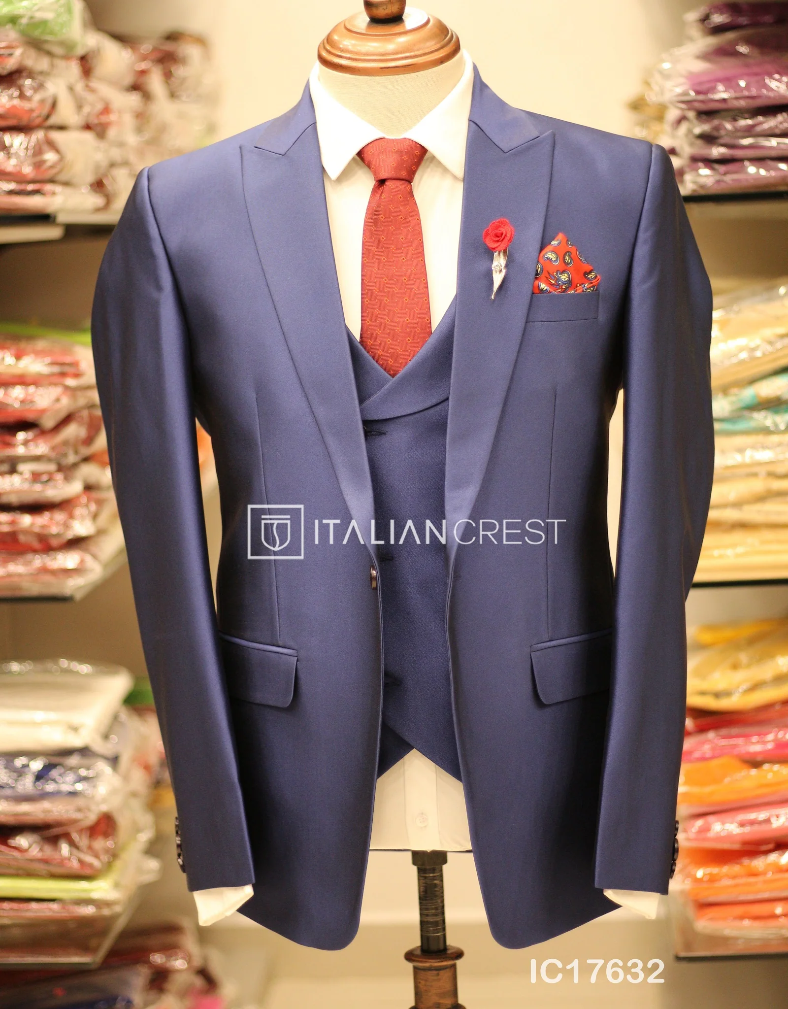 Blue 3-Piece Peak Lapel Suit - Image 3