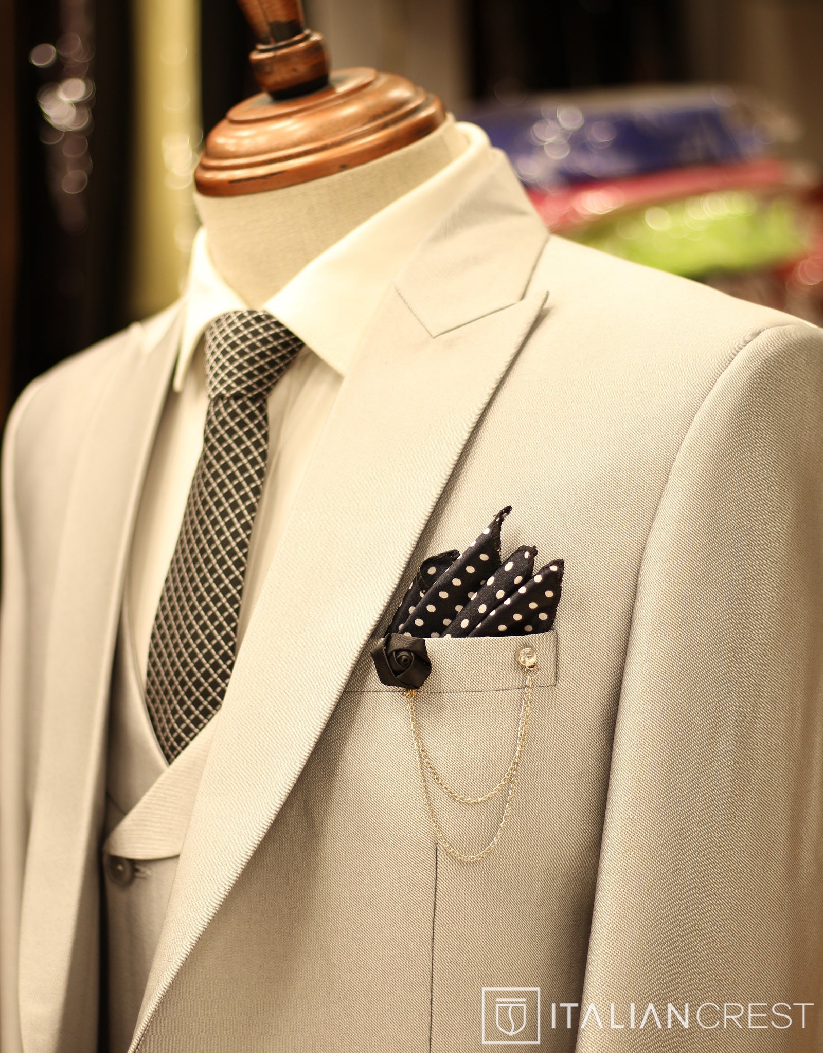 Silver 3-Piece Peak Lapel Suit