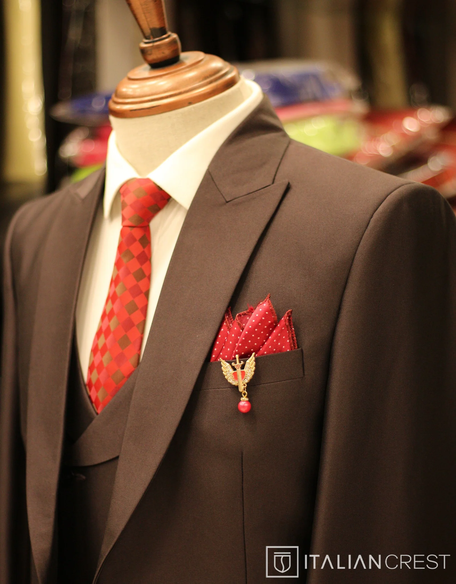 Dark Brown 3-Piece Peak Lapel Suit