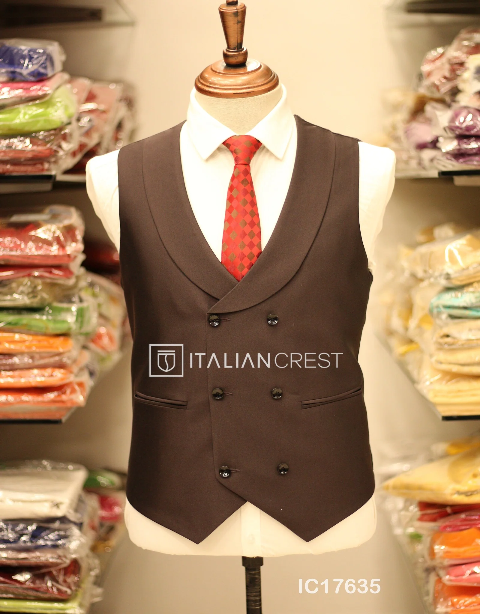 Dark Brown 3-Piece Peak Lapel Suit - Image 2