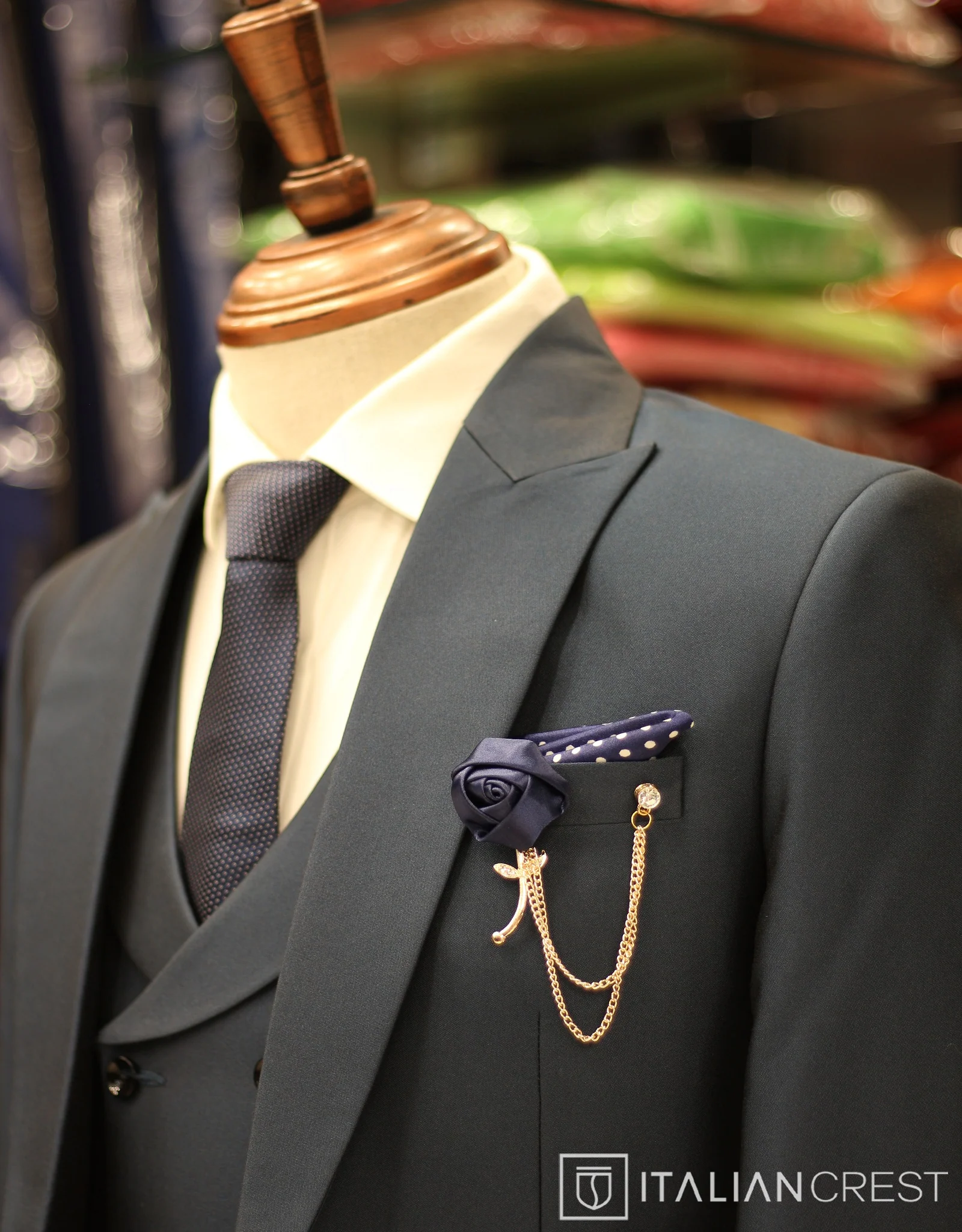 Blue 3-Piece Peak Lapel Suit