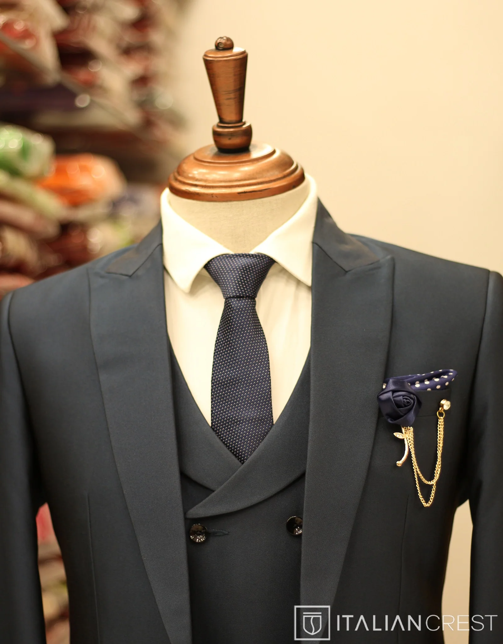 Blue 3-Piece Peak Lapel Suit - Image 4