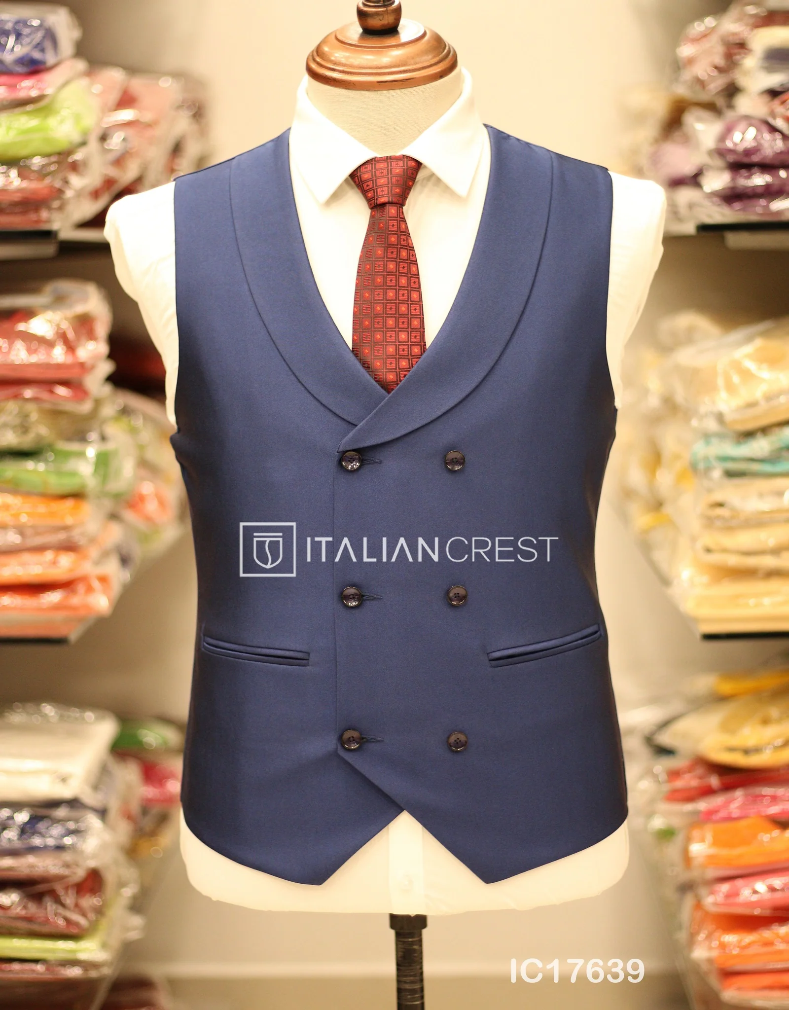 Blue 3-Piece Peak Lapel Suit - Image 3