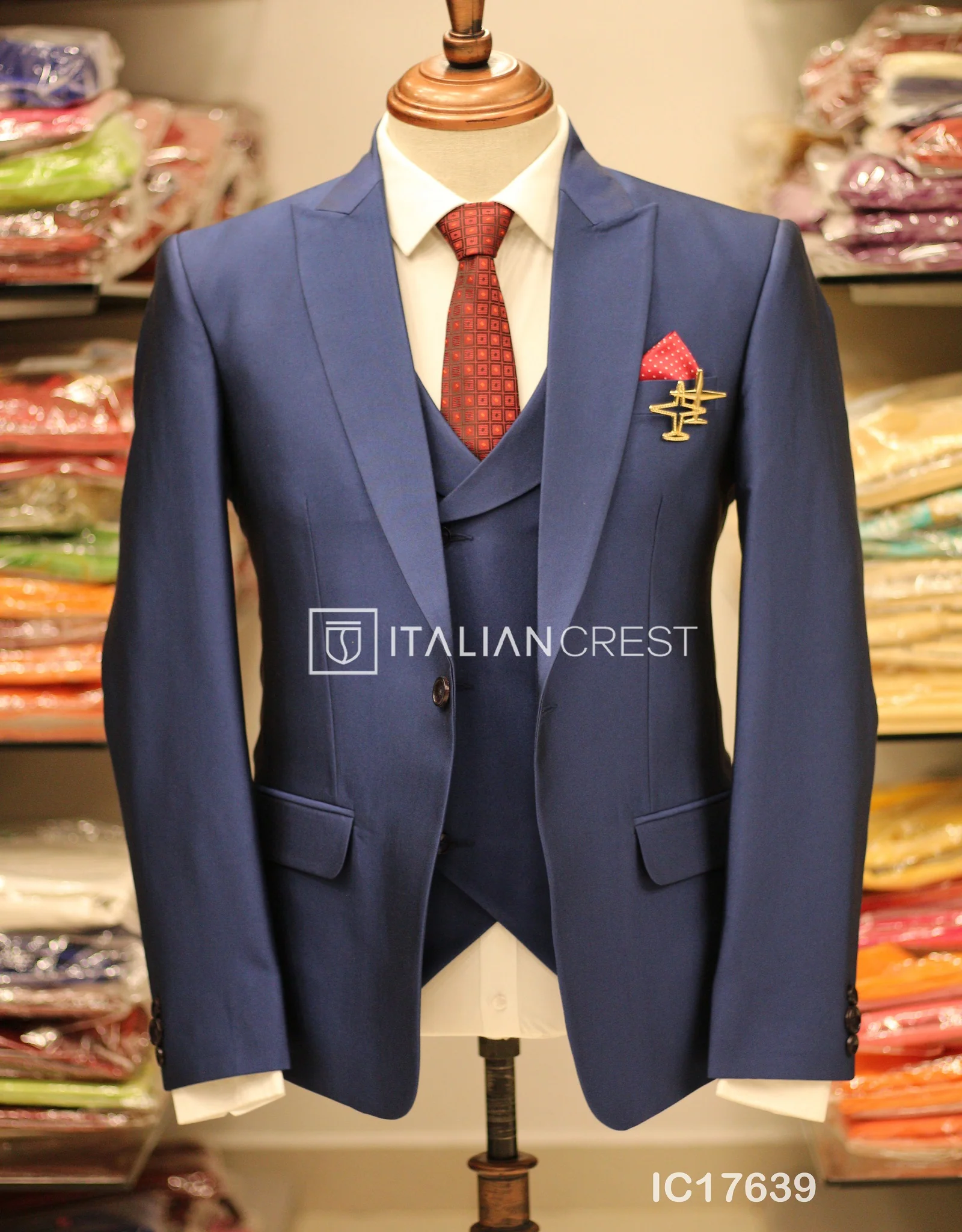 Blue 3-Piece Peak Lapel Suit - Image 5