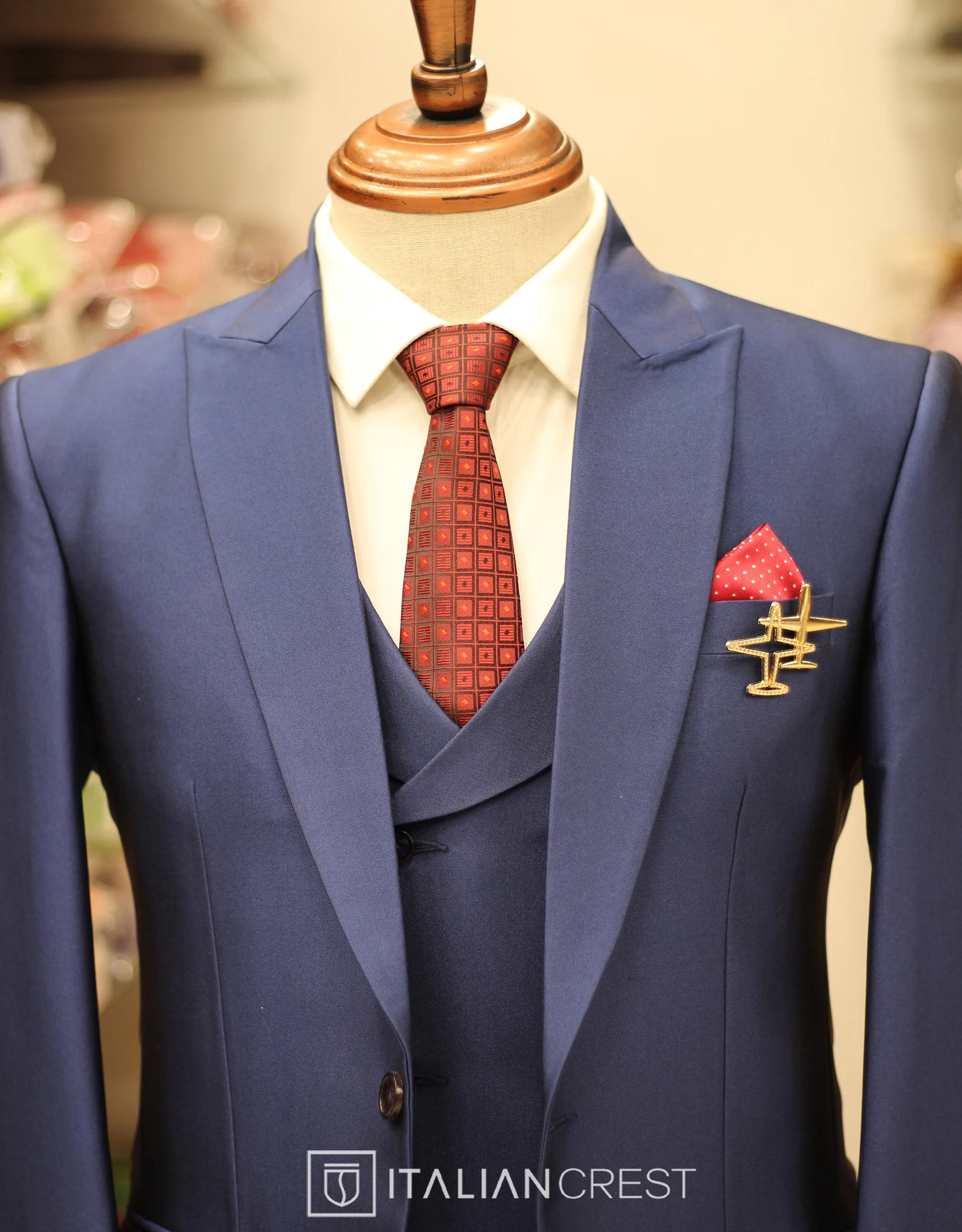 Blue 3-Piece Peak Lapel Suit - Image 6