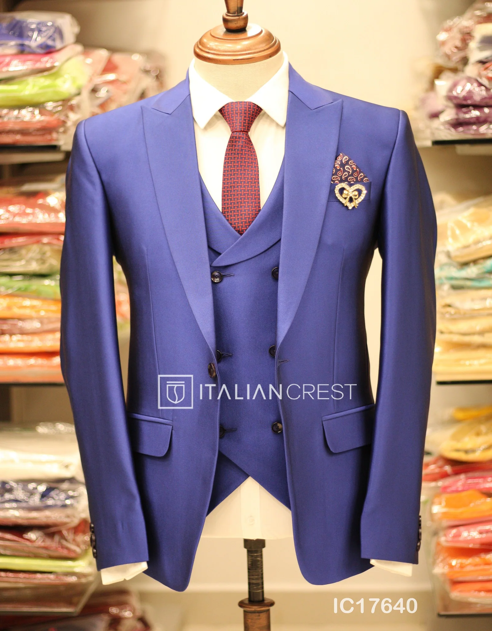 Royal Blue 3-Piece Peak Lapel Suit - Image 3
