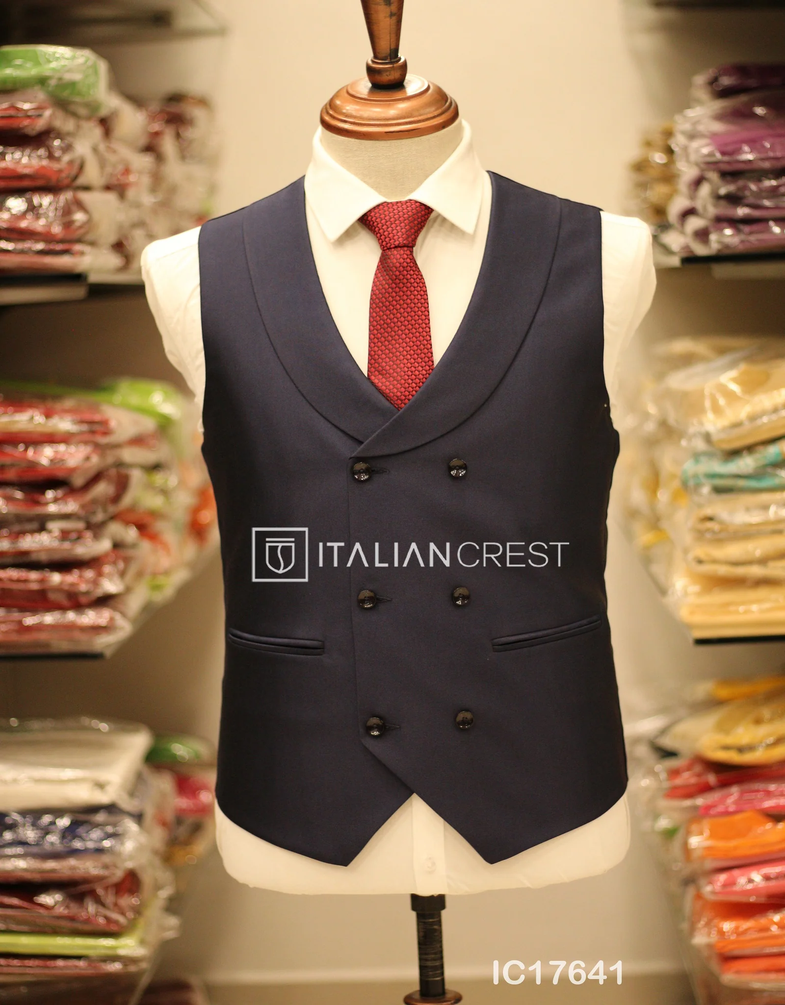 Navy Blue 3-Piece Peak Lapel Suit - Image 2